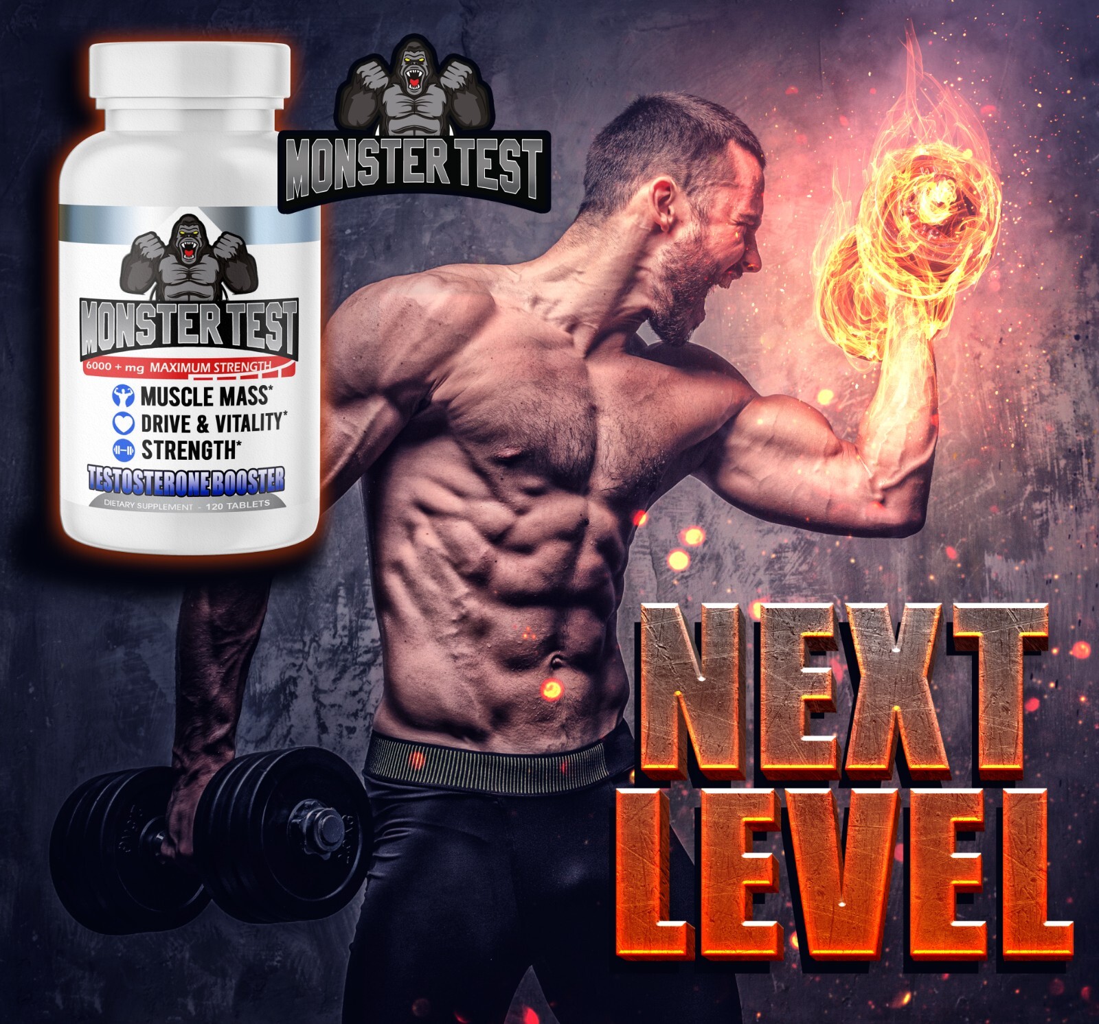 Angry Supplements MONSTER TEST Testosteron Booster Men’s Drive Pills, 120ct 3Pk
