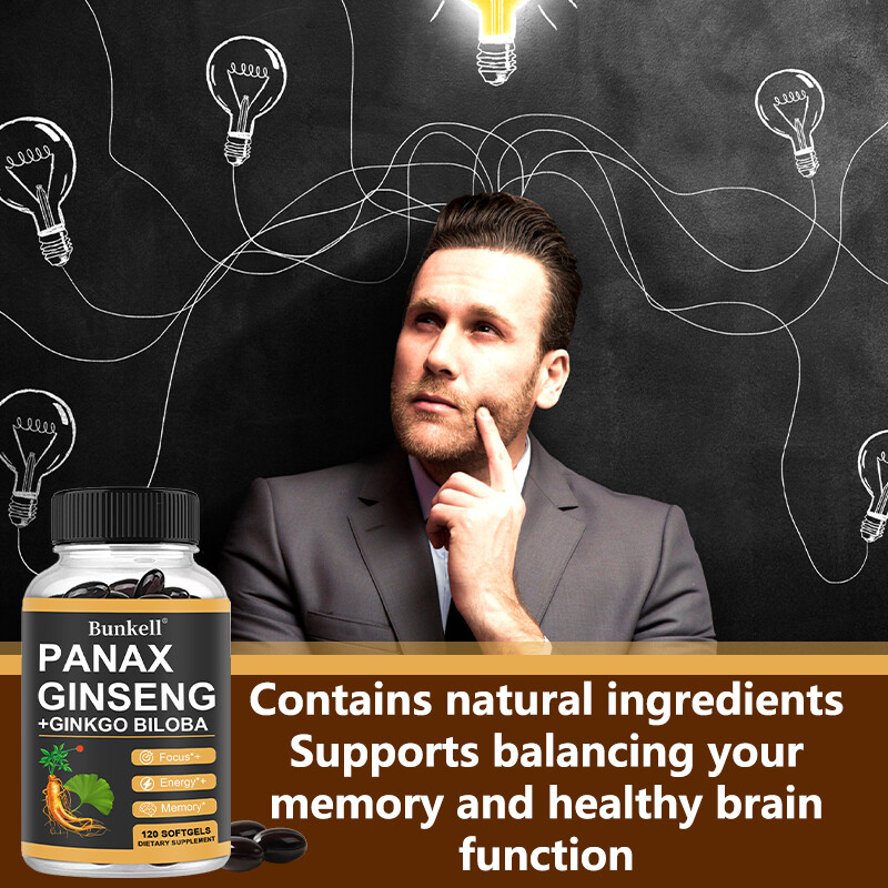 Panax Ginseng w/ Ginkgo Biloba for Memory Focus Energy Brain Health Capsules