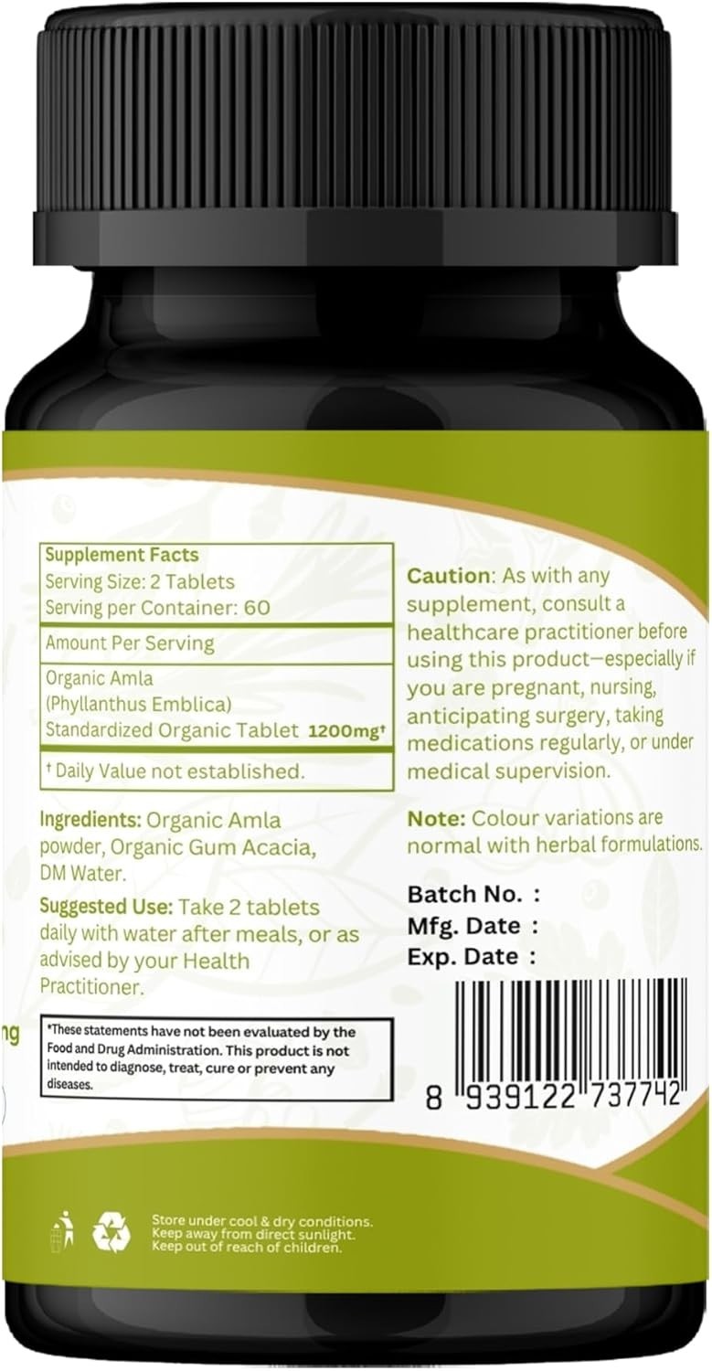 ORGANIC SPREE Amla Tablets – 1200 mg per Serving – Indian Gooseberry…