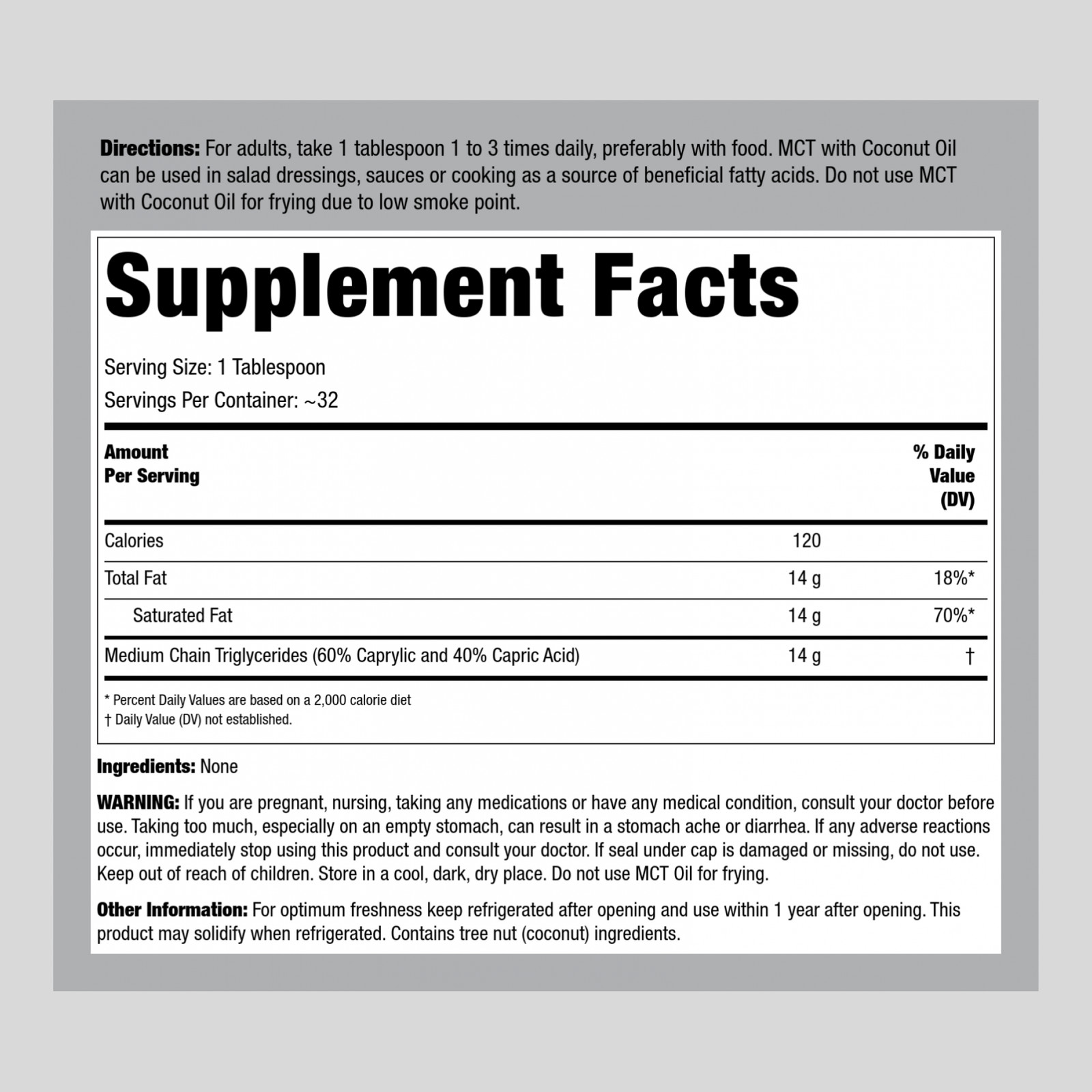 MCT Oil 16 oz | Liquid Keto Formula | Non-GMO Supplement | by Piping Rock