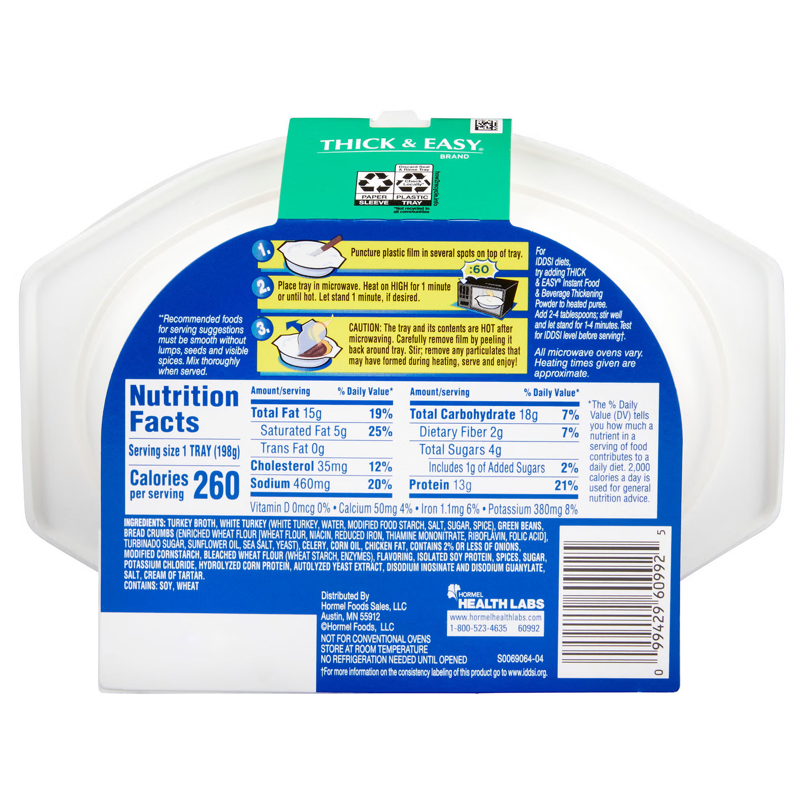 Thick & Easy 60749 Purees Microwave Meal Roasted Turkey Dinner 7 oz 7 Ct