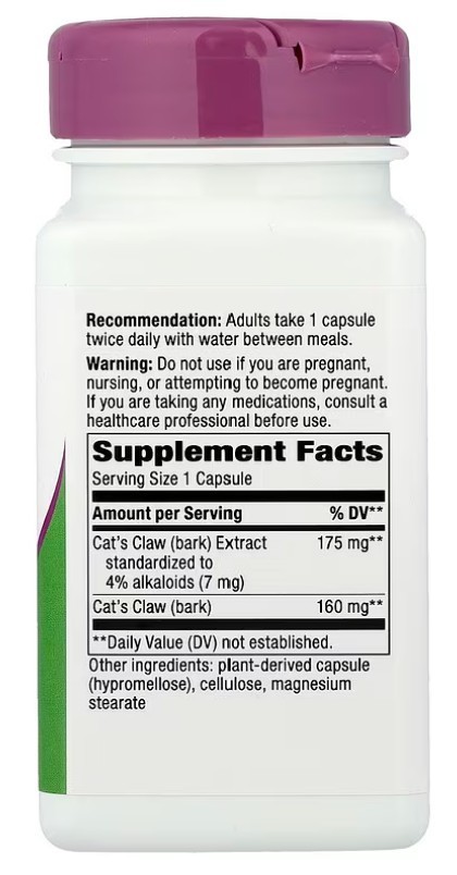 Nature’s Way Standardized Cat’s Claw Extract 175 mg per serving, 60 Capsules