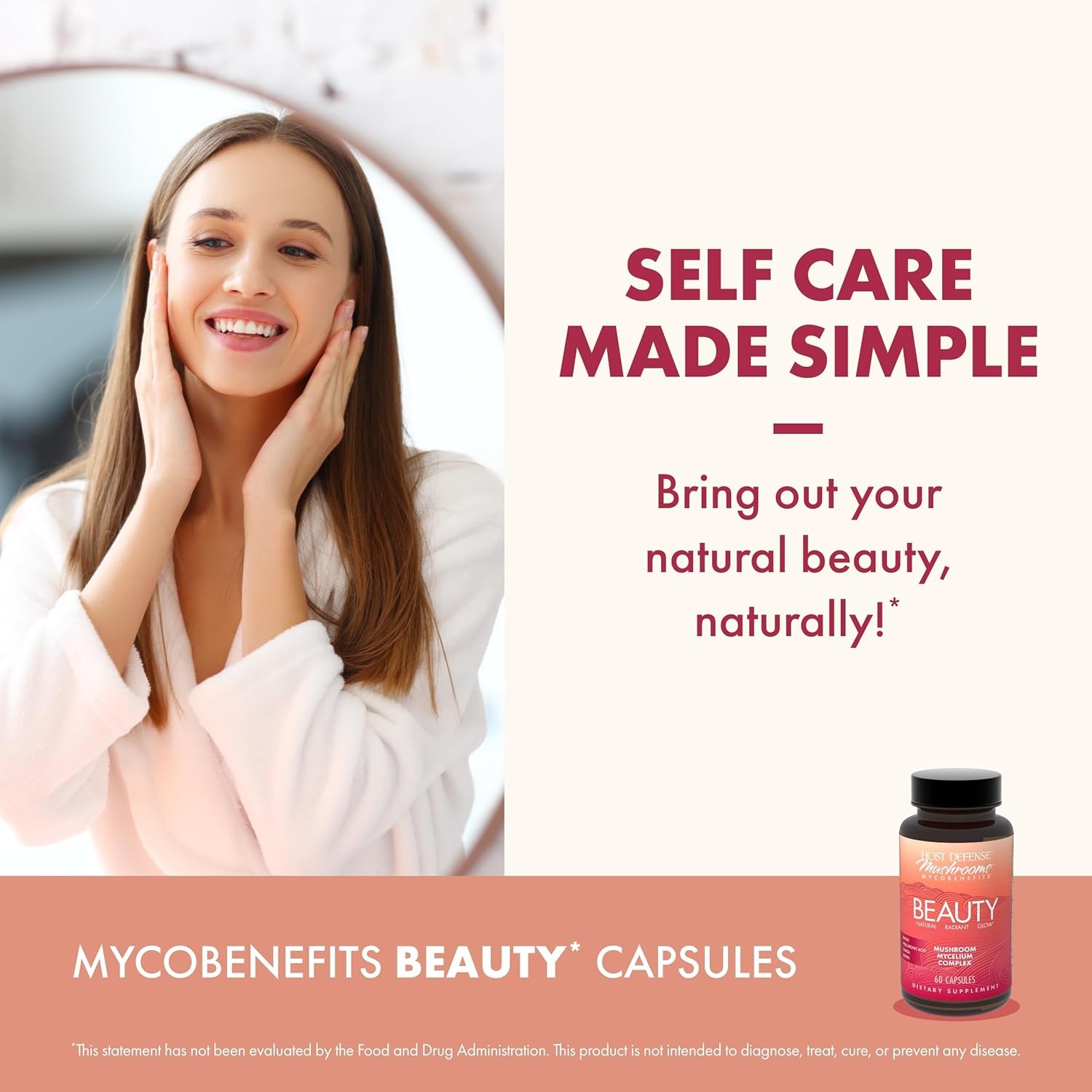 Host Defense MycoBenefitsBeauty,Biotin&HyaluronicAcid,Hair/Nail/Skin,60Caps