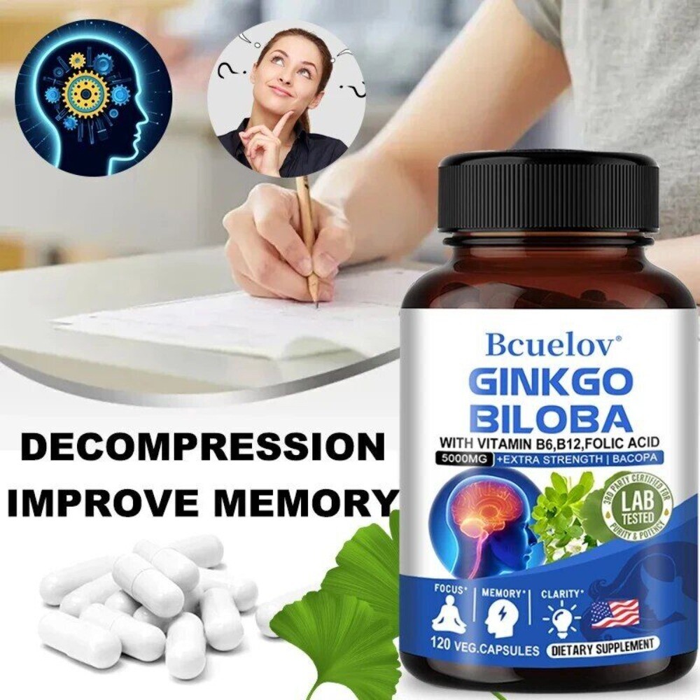 Ginkgo Biloba Extract – 5000 mg – 120 Capsules-Boosts Concentration & Memory