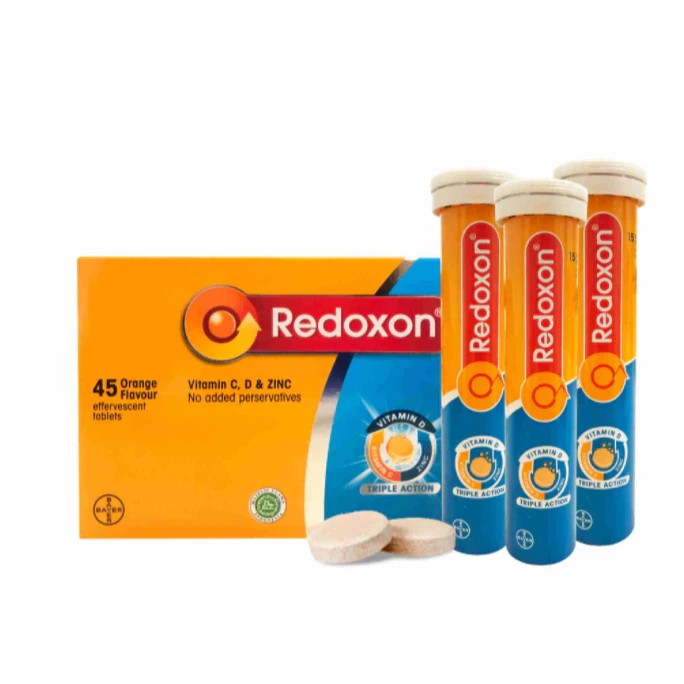 Redoxon Triple Action Effervescent Vitamin C D3 Zinc Orange Tablets 45s