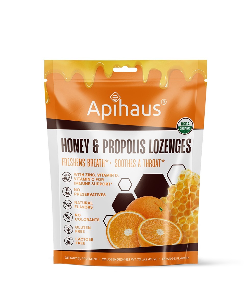 Honey and Propolis Lozenges by Apihaus 20 pcs Orange Flavor