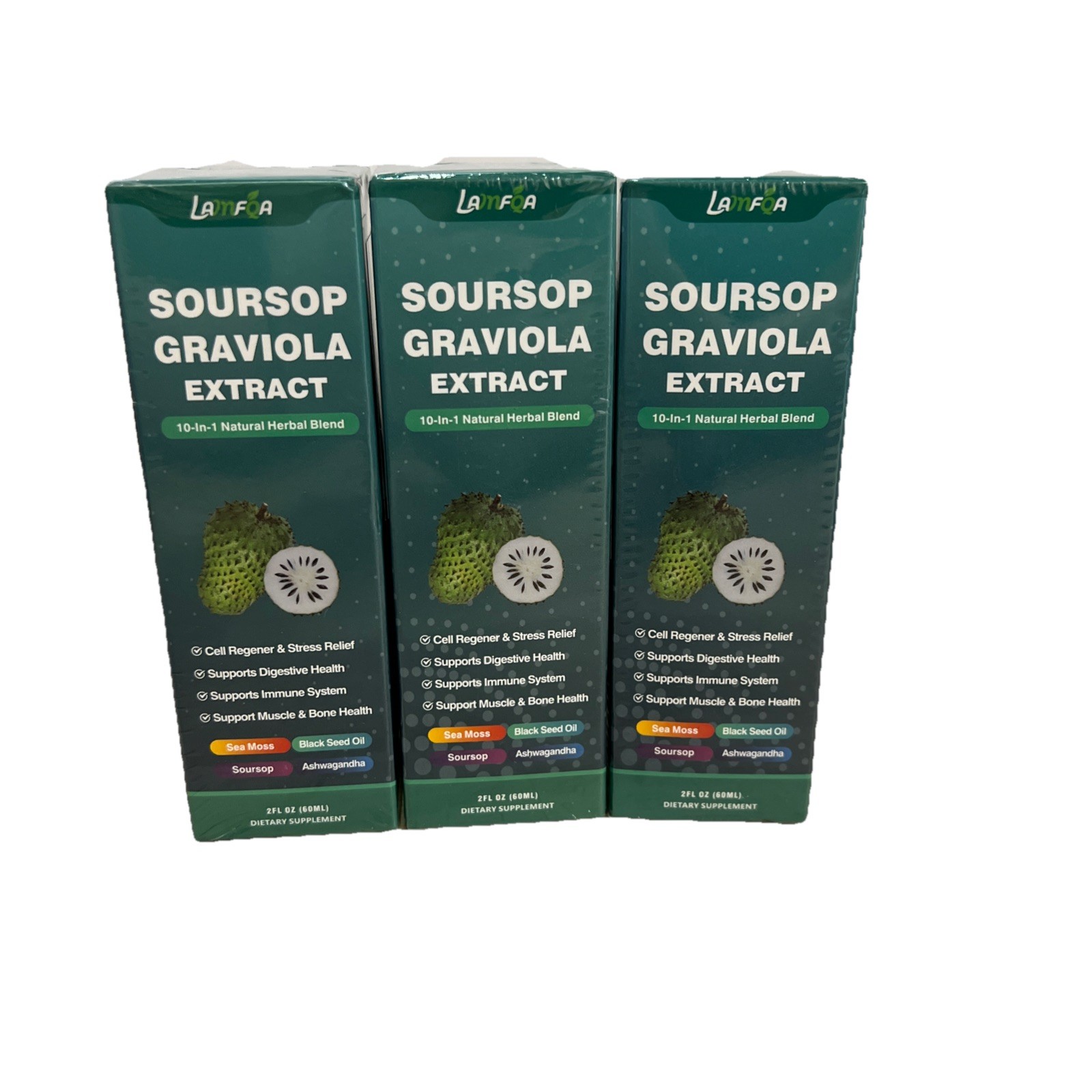 3 Pack Soursop Graviola Extract 10-in-1 Natural Herbal Blend Liquid, 2 fl oz