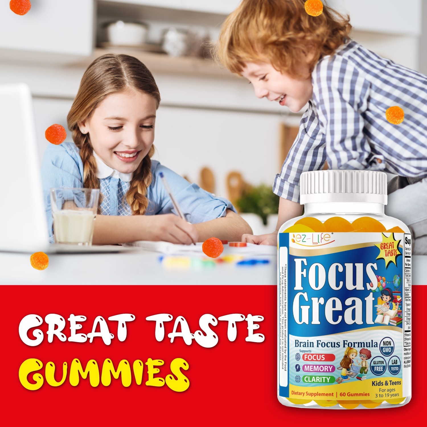Focus Great Children DHA Gummies – Omega 3 for Kids-Focus Gummies for Teens-60