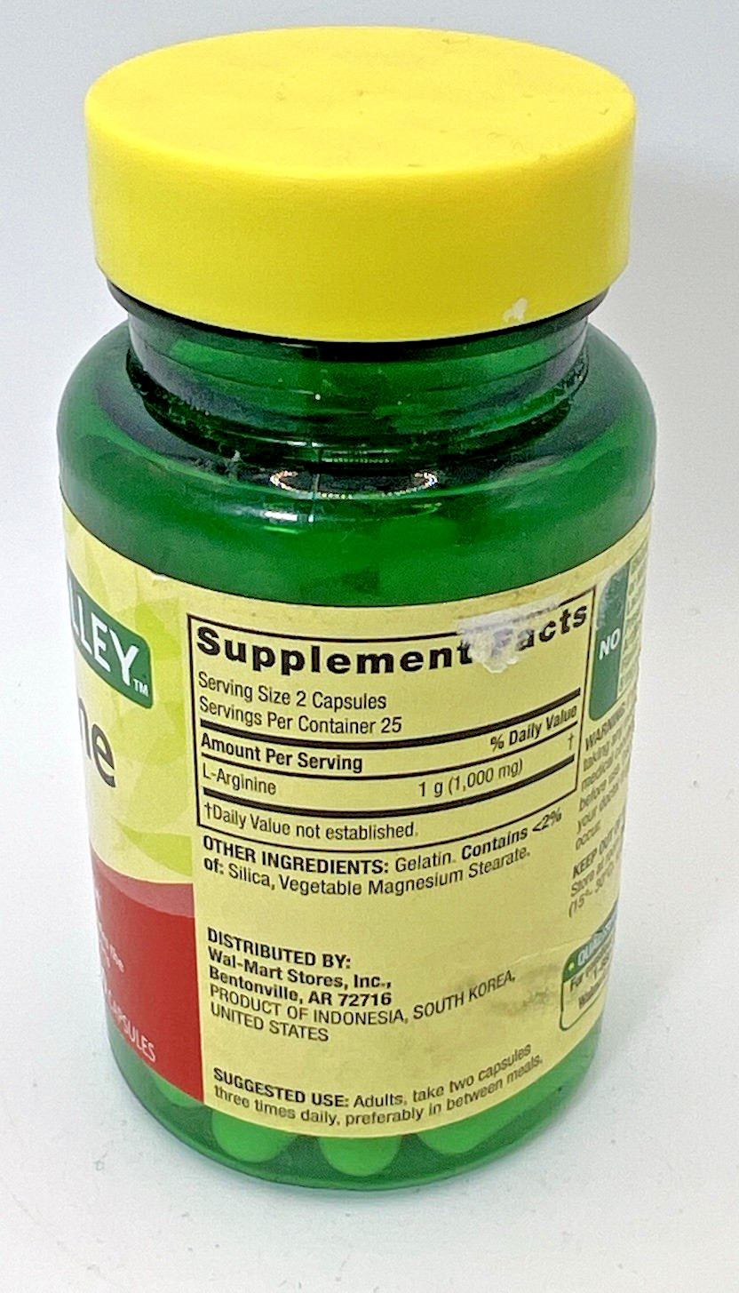 Spring Valley L – Arginine 500 mg 50ct heart health Capsules Exp 10/26 B83