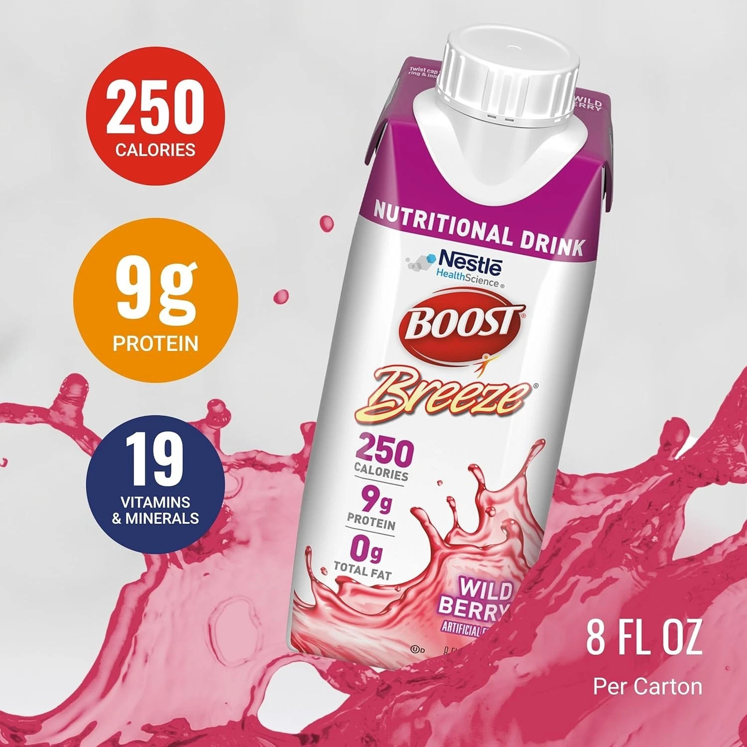 Boost Breeze Wild Berry Nutritional Drink 8 oz Cartons – 24 Count Case
