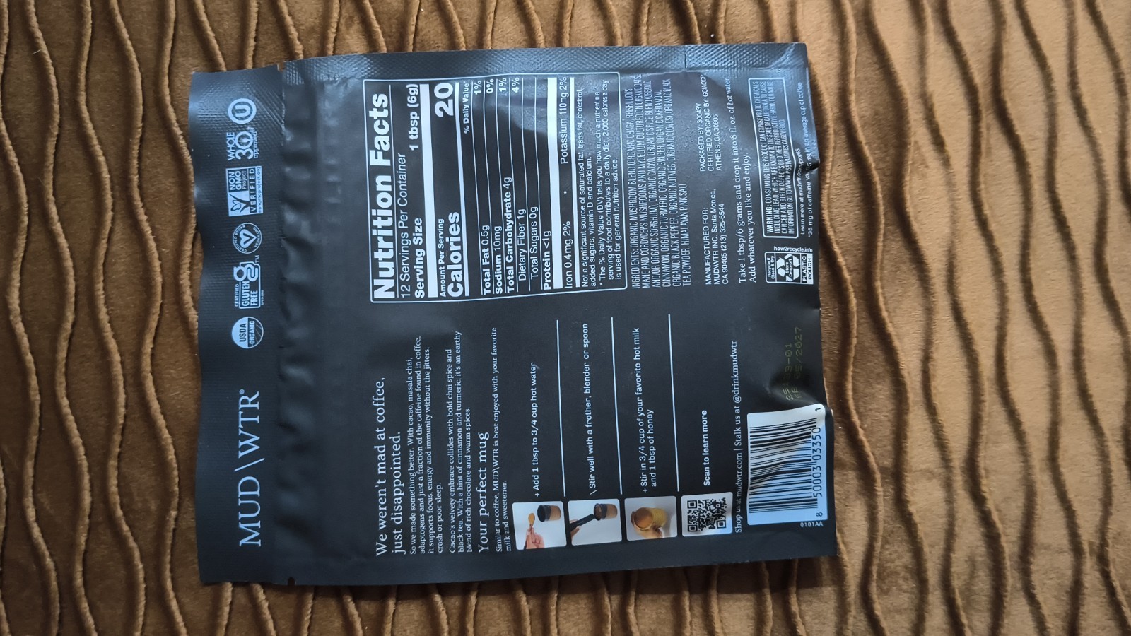 4 pack MUD WTR :rise Cacao Mushroom Coffee MUDWTR exp 5/27