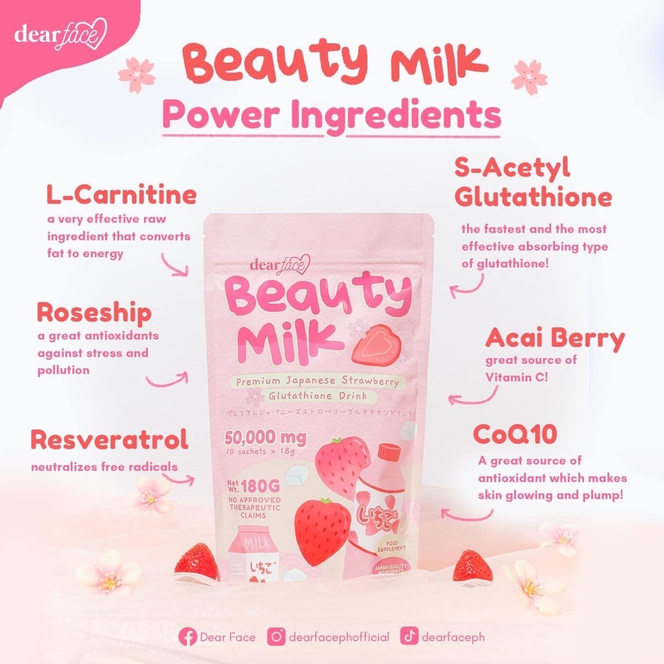 2 Packs Dear Face Beauty Milk Japanese Collagen STRAWBERRY & MELON Drink