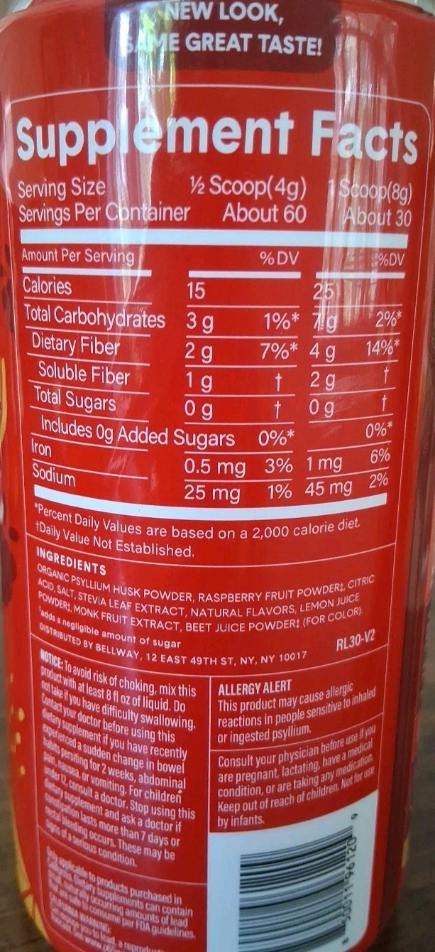 Bellway Super Fiber Powder Fruit Sugar Free Psyllium Husk Fiber Supplement 8.3oz