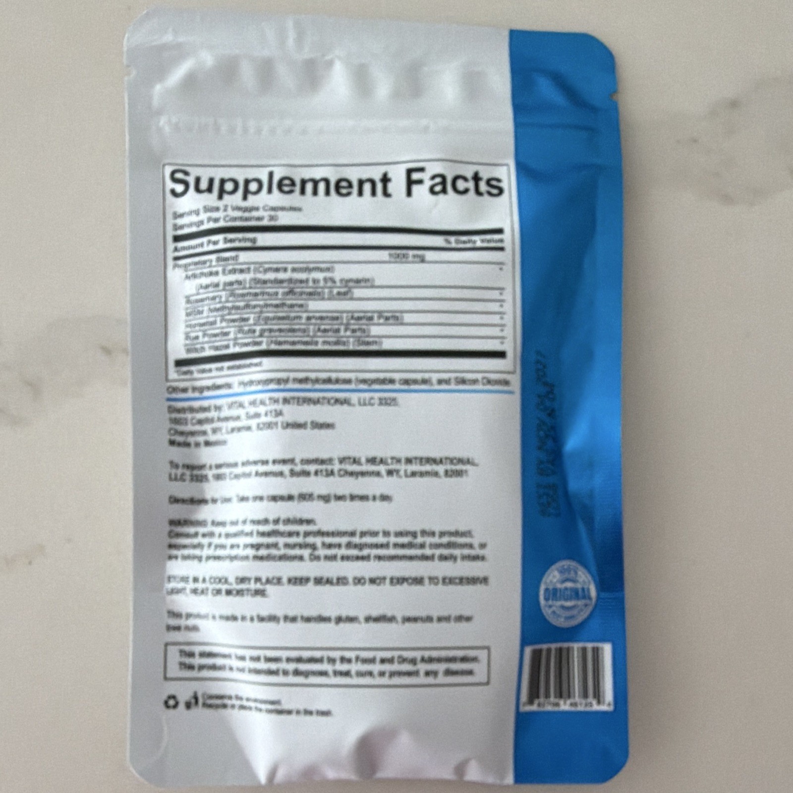 VitalHealth V-Asculax Artichoke Rosemary MSM 60 Veggie CapsNon-GMO free ship