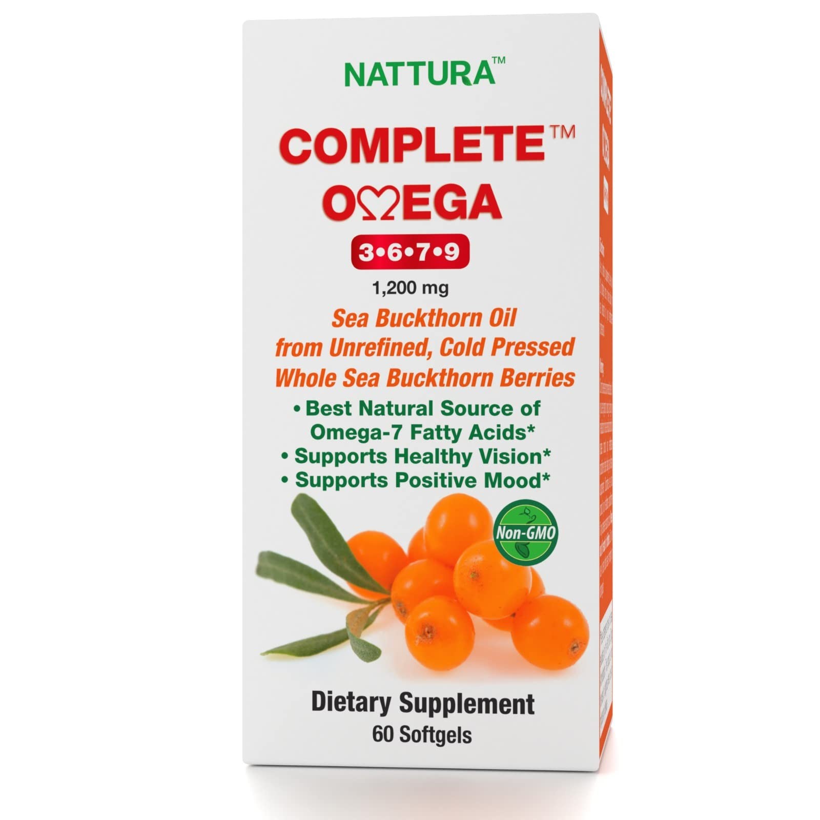 Nattura Complete Omega 3-6-7-9, Pure Sea Buckthorn Oil, 60 Count (Pack of 1)