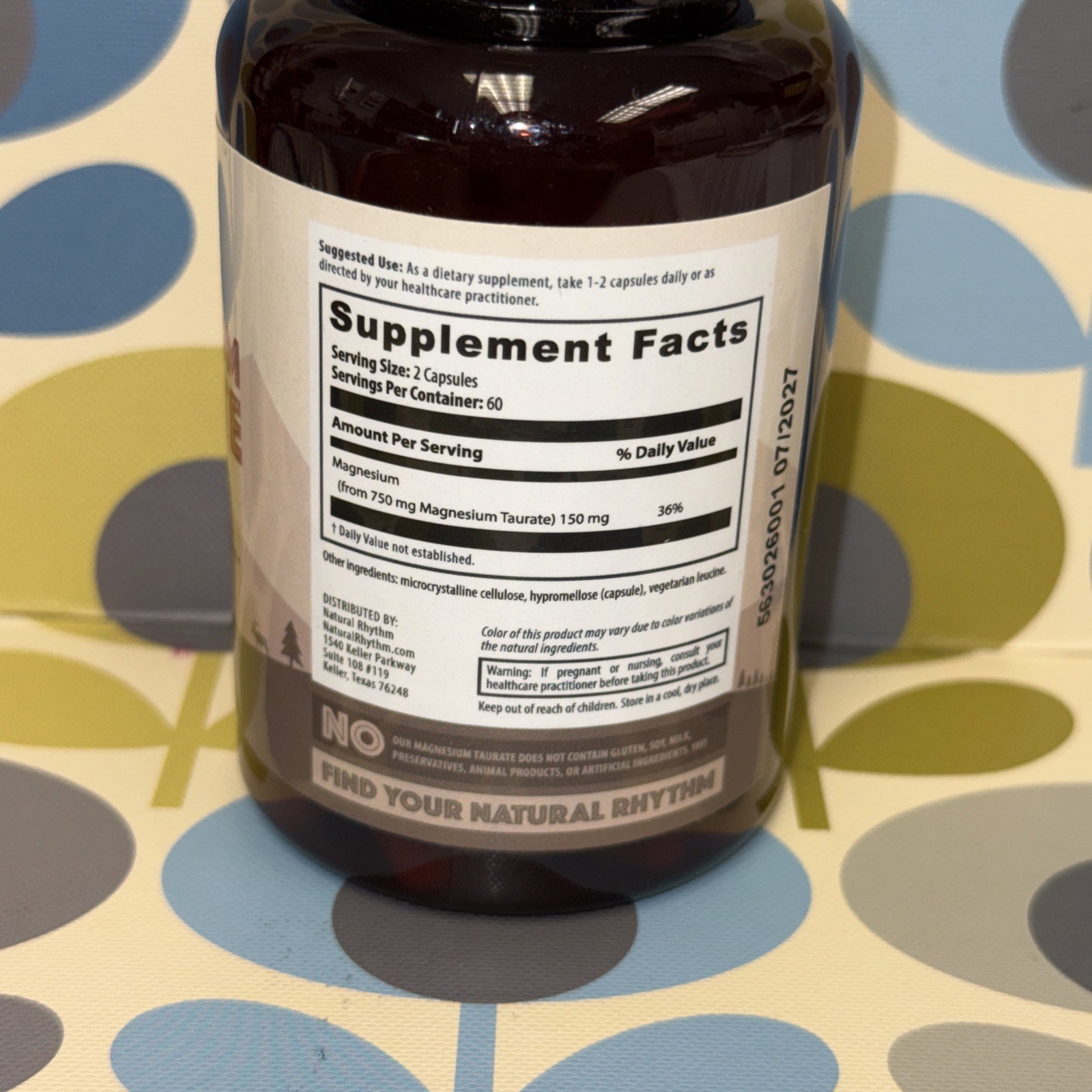 Rhythm Magnesium Taurate 750mg (150mg Elemental Magnesium) – 120 Vegetarian Caps