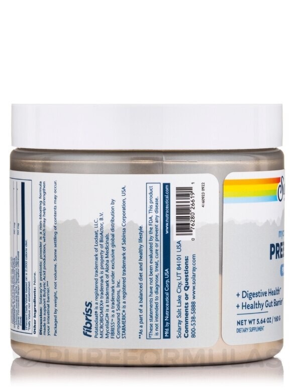 Solaray Microbiome Prebiotic Powder 5.64 Oz, 20 servings