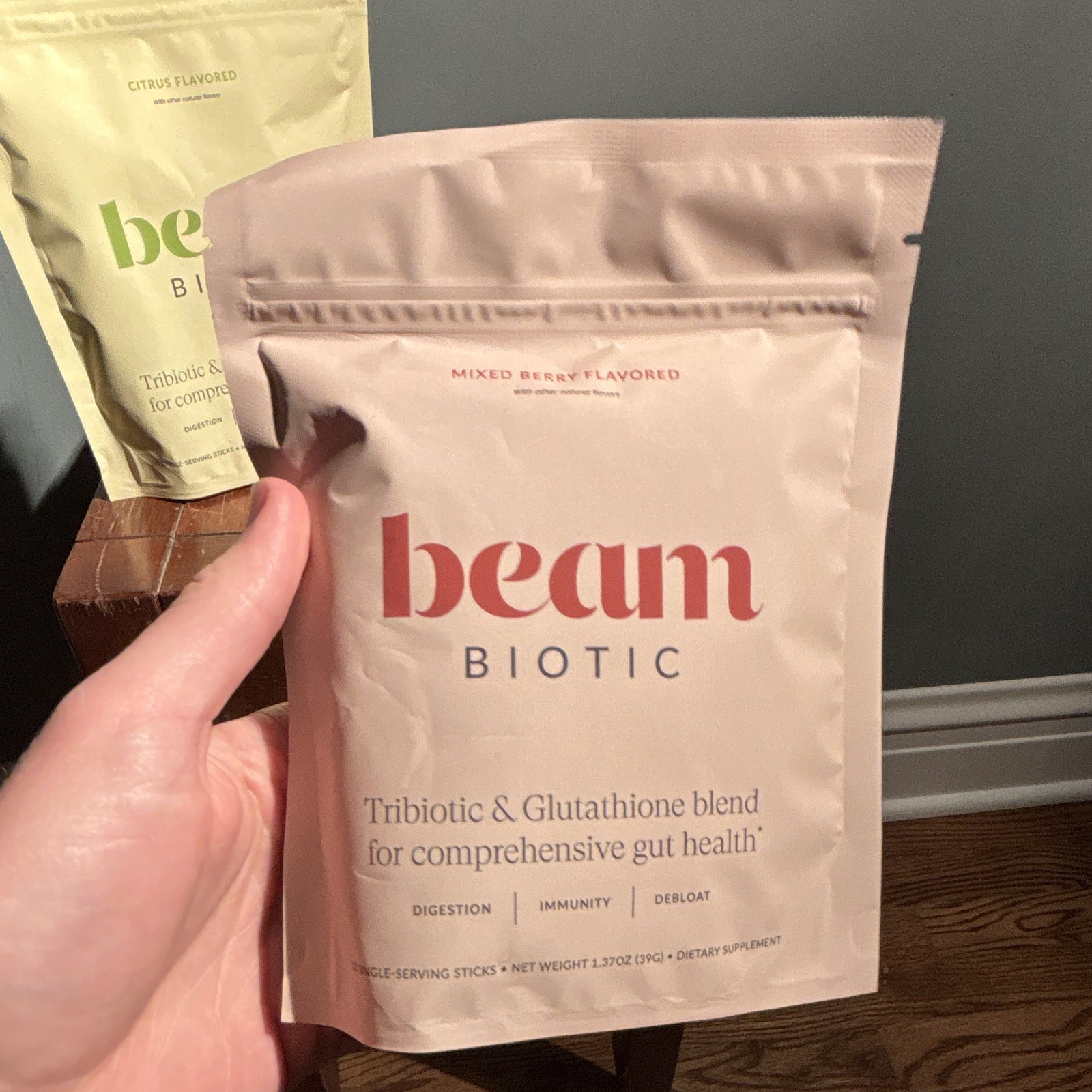 Beam Biotic Tribiotic + Glutathione Powder, Citrus & Mixed Berry Flavors, 2 Pack