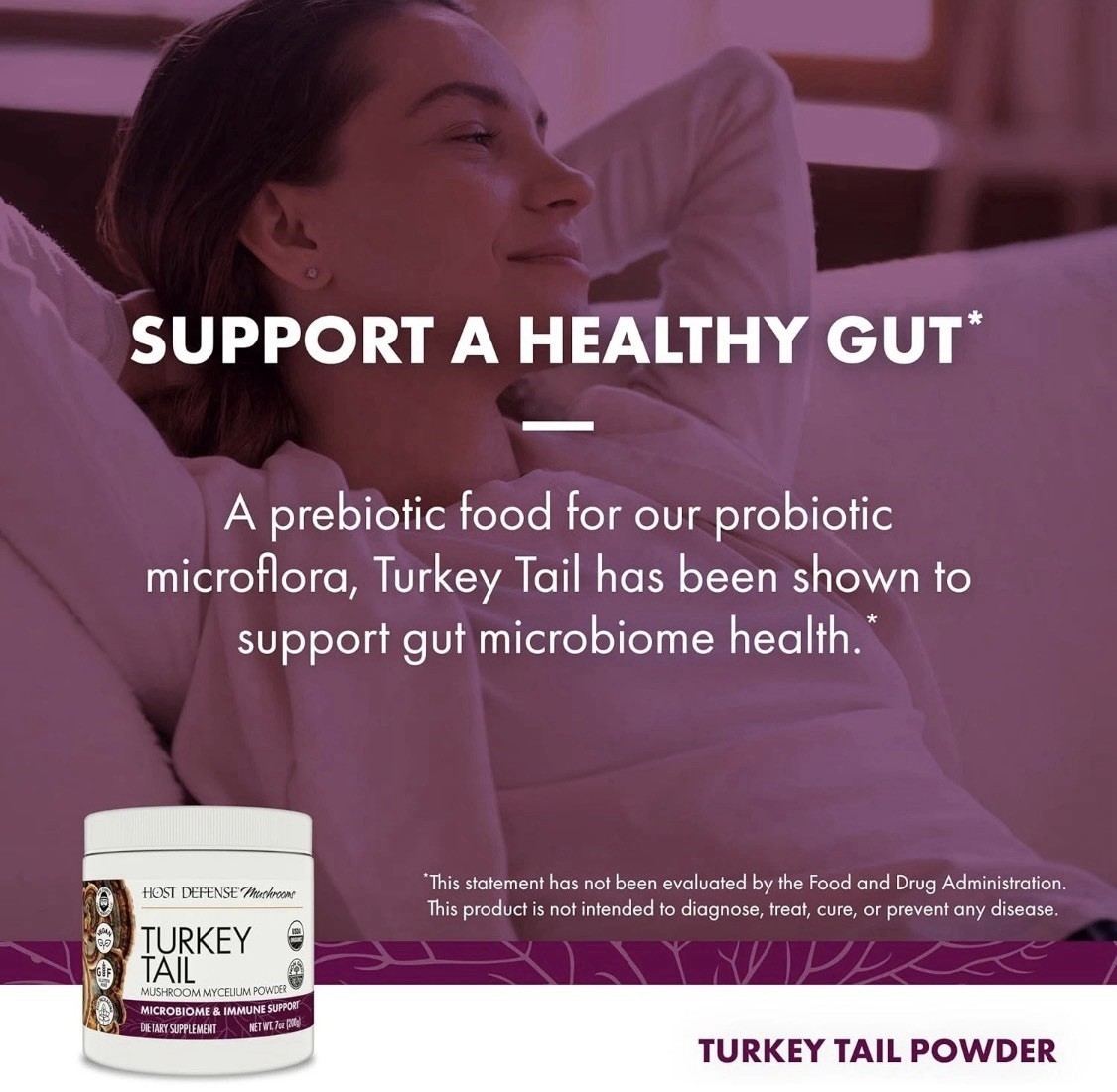 Host Defense Turkey Tail Mycelium Powder Dietary Supplement Vegan 7 oz