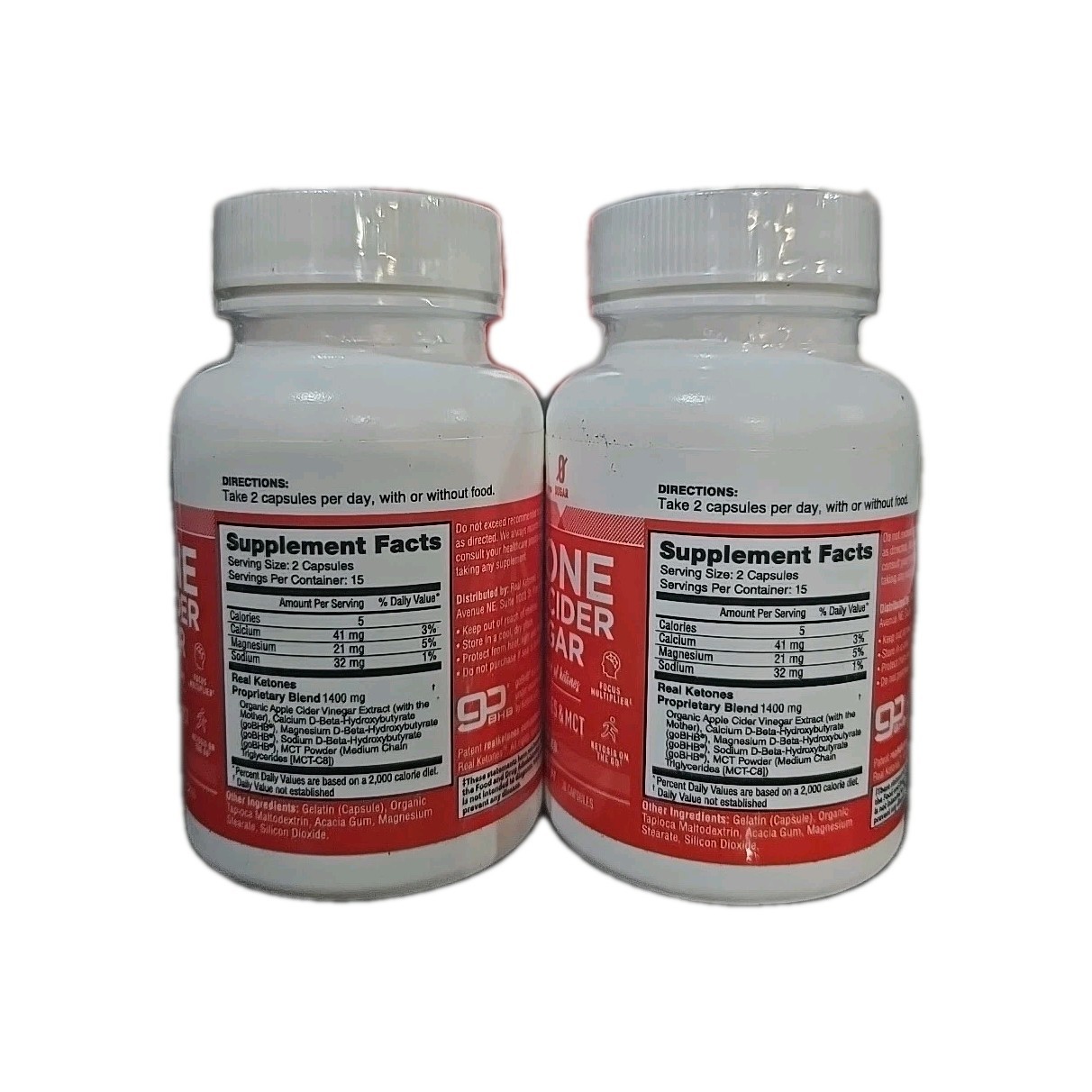 2 Pack Ketone Apple Cider Vinegar 1400mg 30 Capsules (x2) MCT Energy Focus