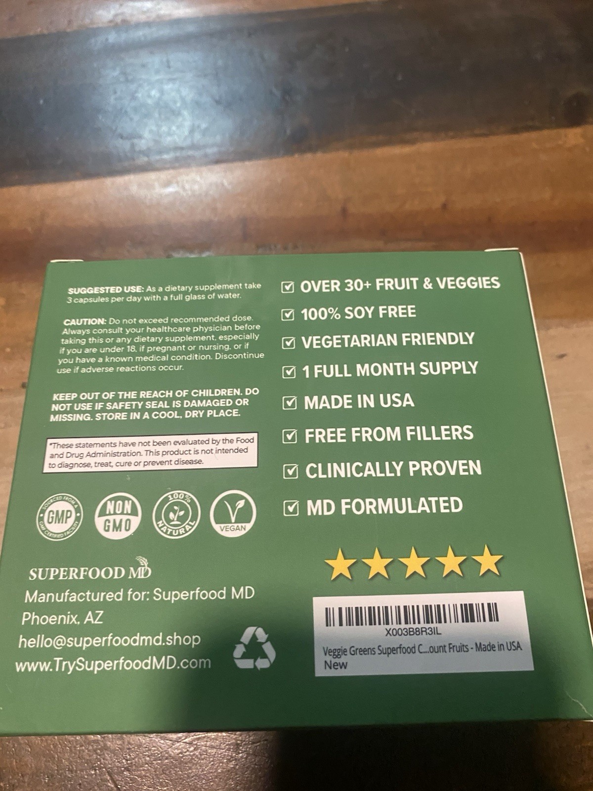 Superfood MD Fruits and Veggies Dietary Supplement 180 Vegetarian Capsules
