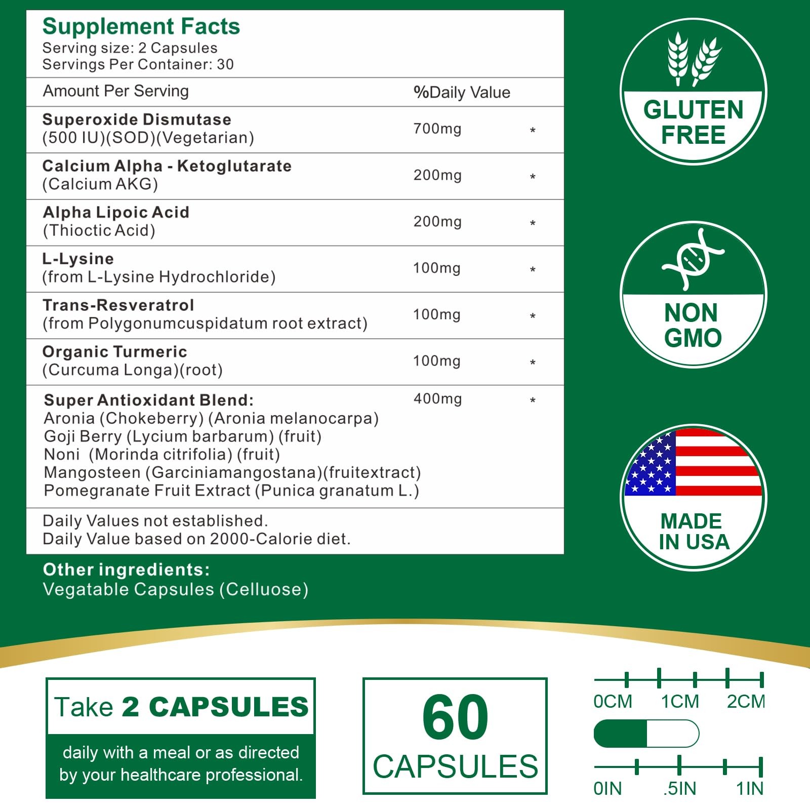 VITACRLLYNMN 700MG Sod Superoxide Dismutase Supplement – 1 Count (Pack of 60)