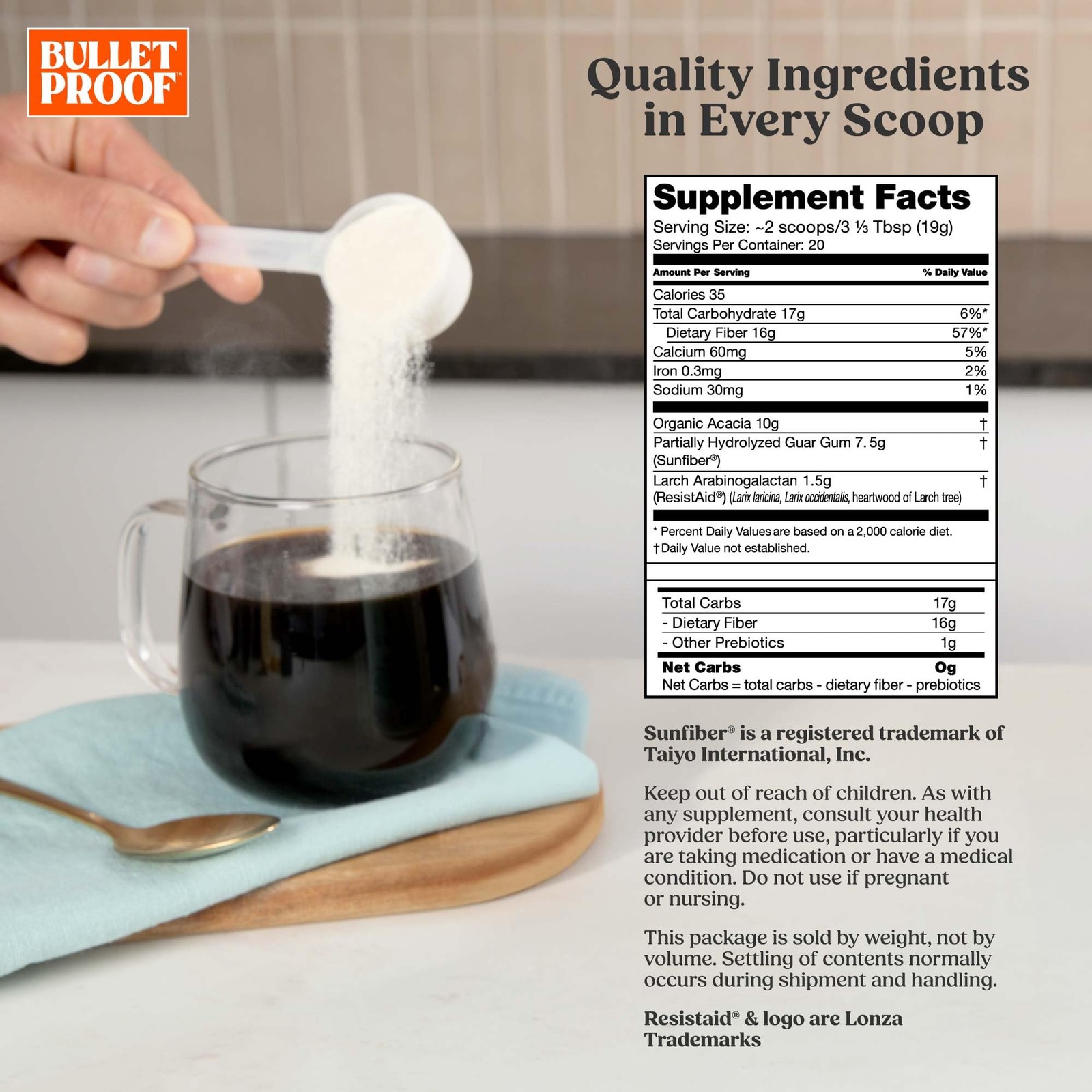 Bulletproof Innerfuel Prebiotic Fiber Powder Unflavored 16G Fiber Plant-Sourced