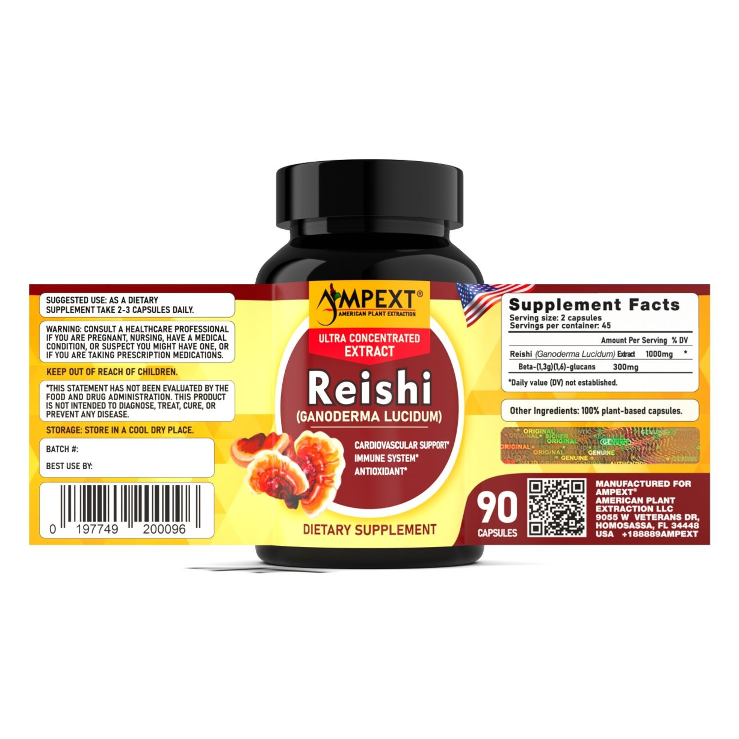Reishi Extract – Only Fruiting Bodies, Over 30% Beta-Glucans, 90 caps