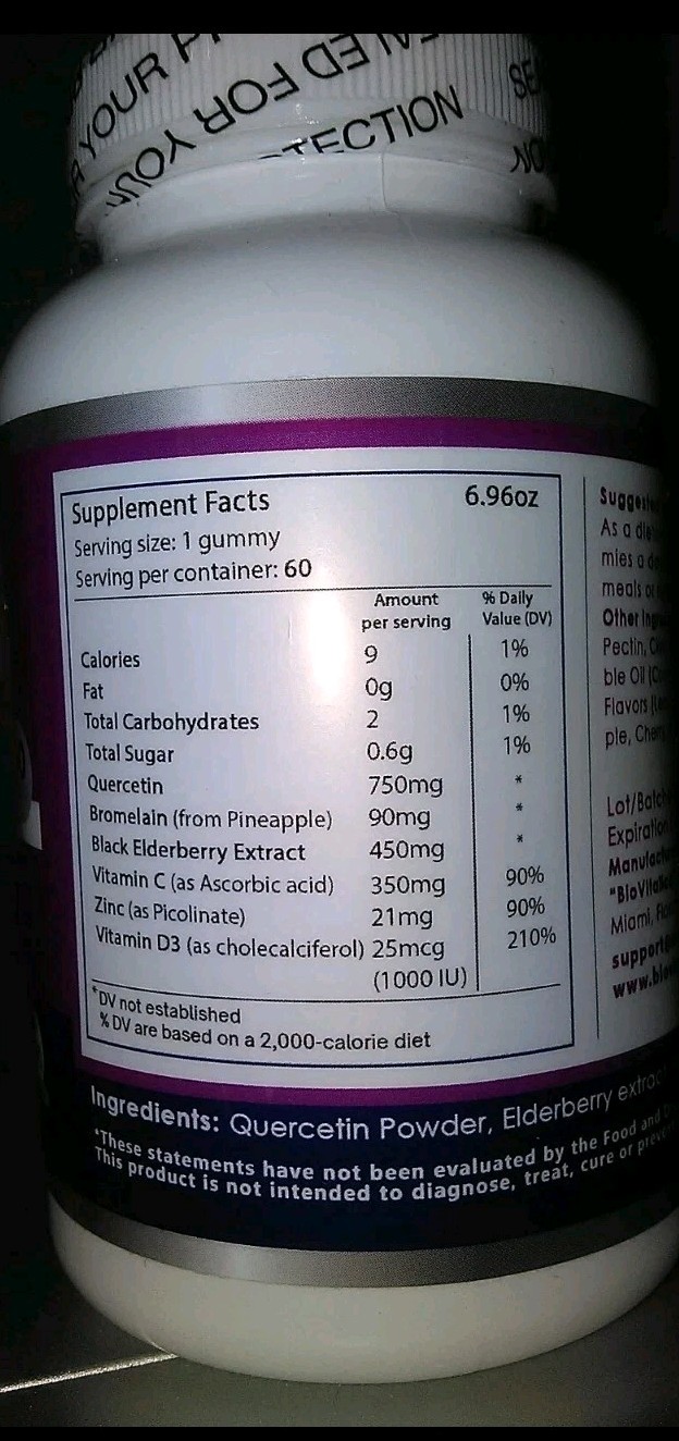 BIO VITALICA 5 in 1 Immune Support Quercetin Gummies w/ Bromelain Vitamin C -NEW