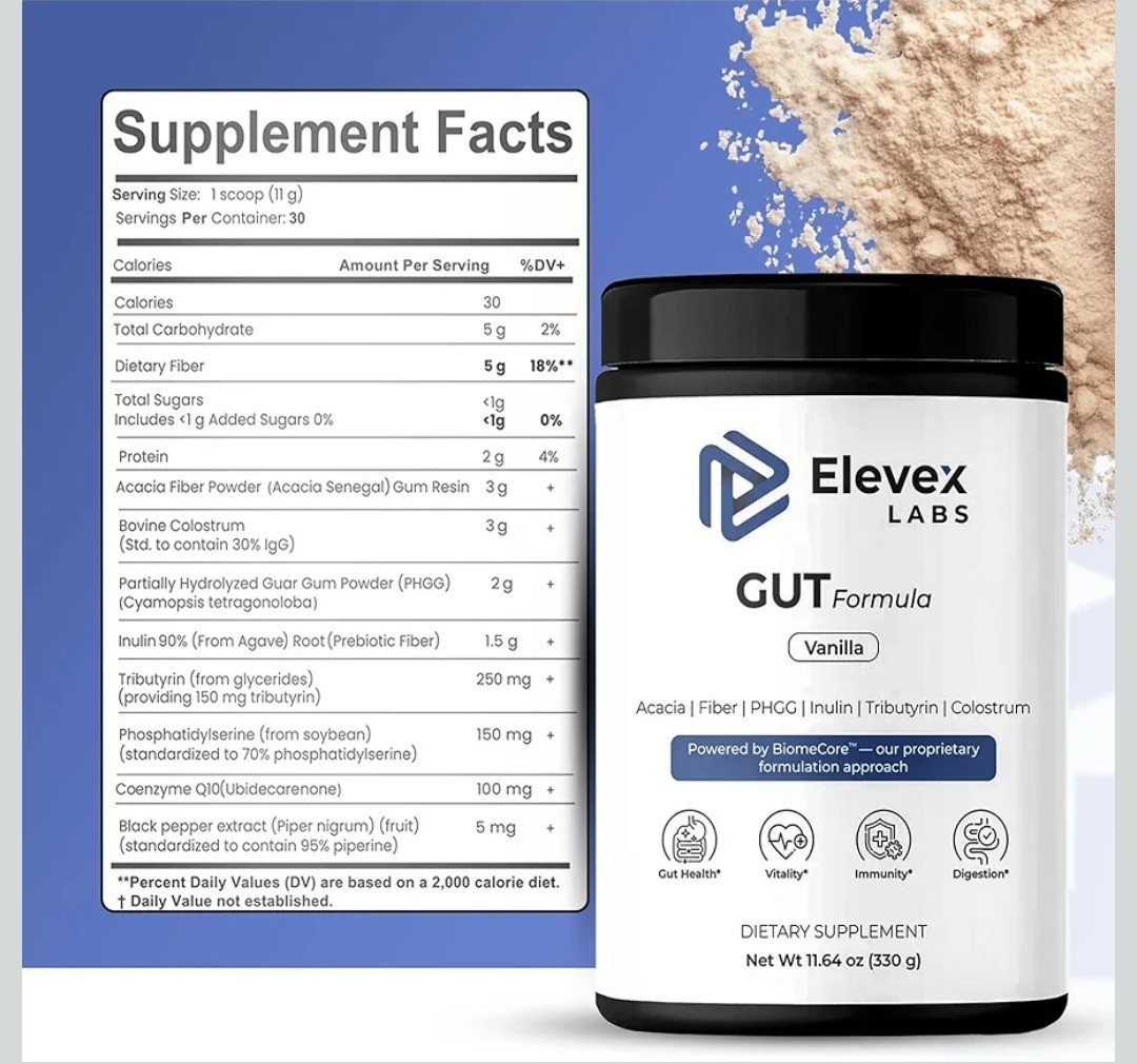 Elevex Gut Health Powder – 3g Colostrum (30% IgG) + Tributyrin 30 Servings 09/27