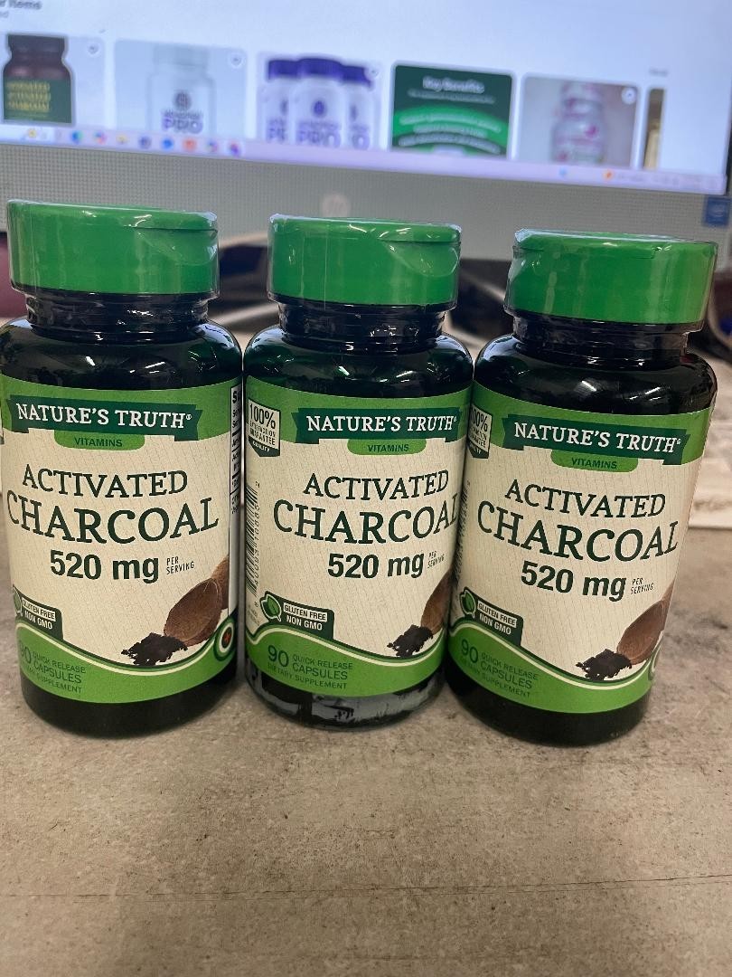 LOT of 3 Nature’s Truth Activated Charcoal 520 mg per serving 90 capsules 07/26
