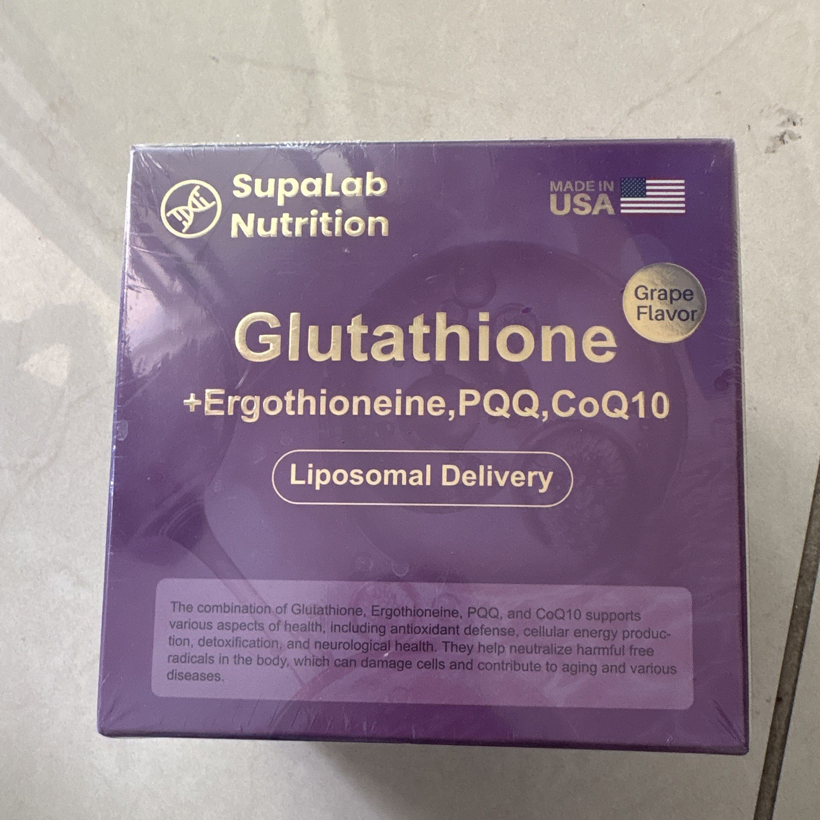 SupaLab Nutrition Liposomal Glutathione PQQ CoQ10 Grape 30 Pouches 500mg