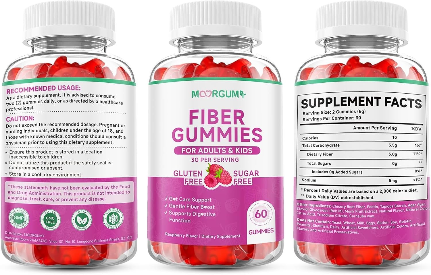 Sugar Free Fiber Gummies 60ct – Organic Chicory Root Digestive Health Vegan Kit