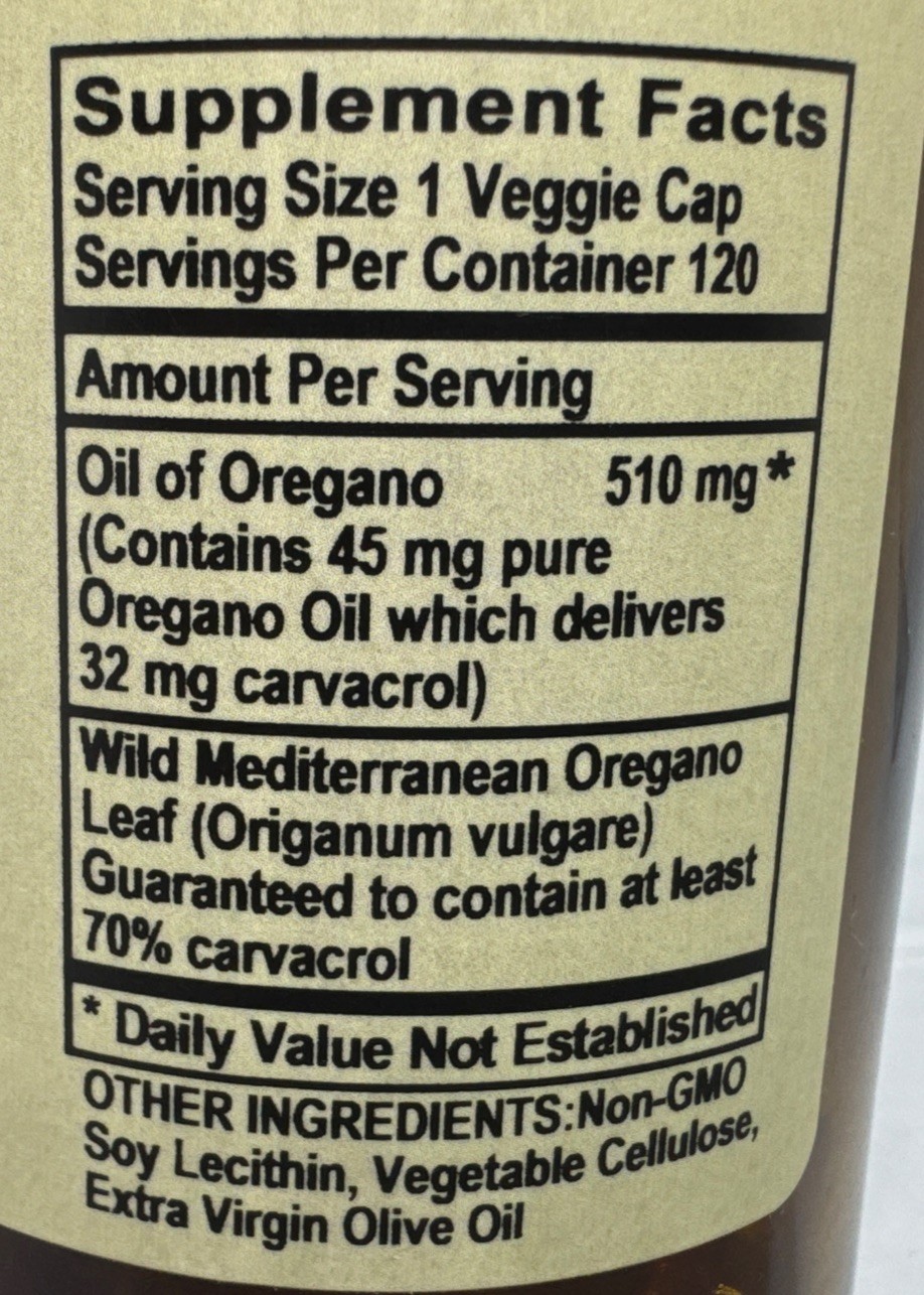 Oregano Oil Carvacrol 70 120 Liquid Veggie Caps Exp 02/2030-New-US Seller