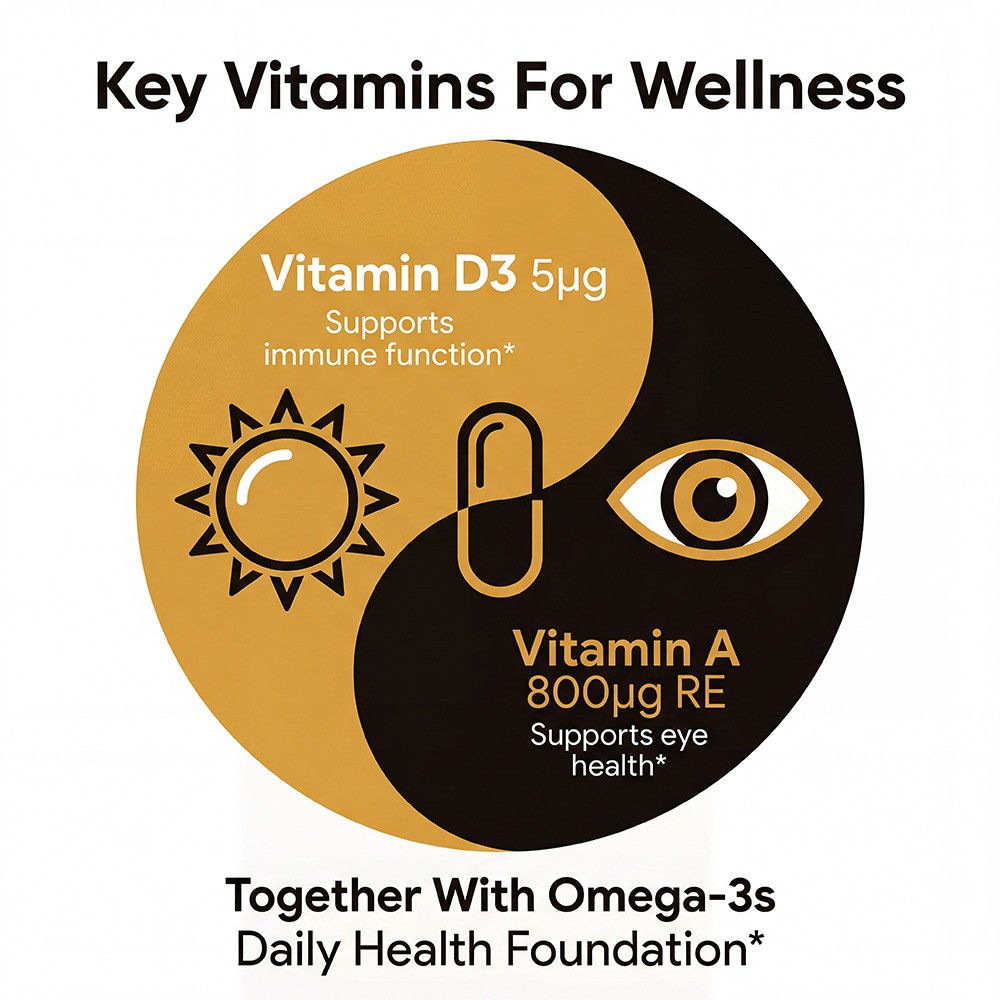 Cod Liver Oil 120 Caps with Omega-3, Vitamin A & D3,Nourish Eyes, Heart & Immune