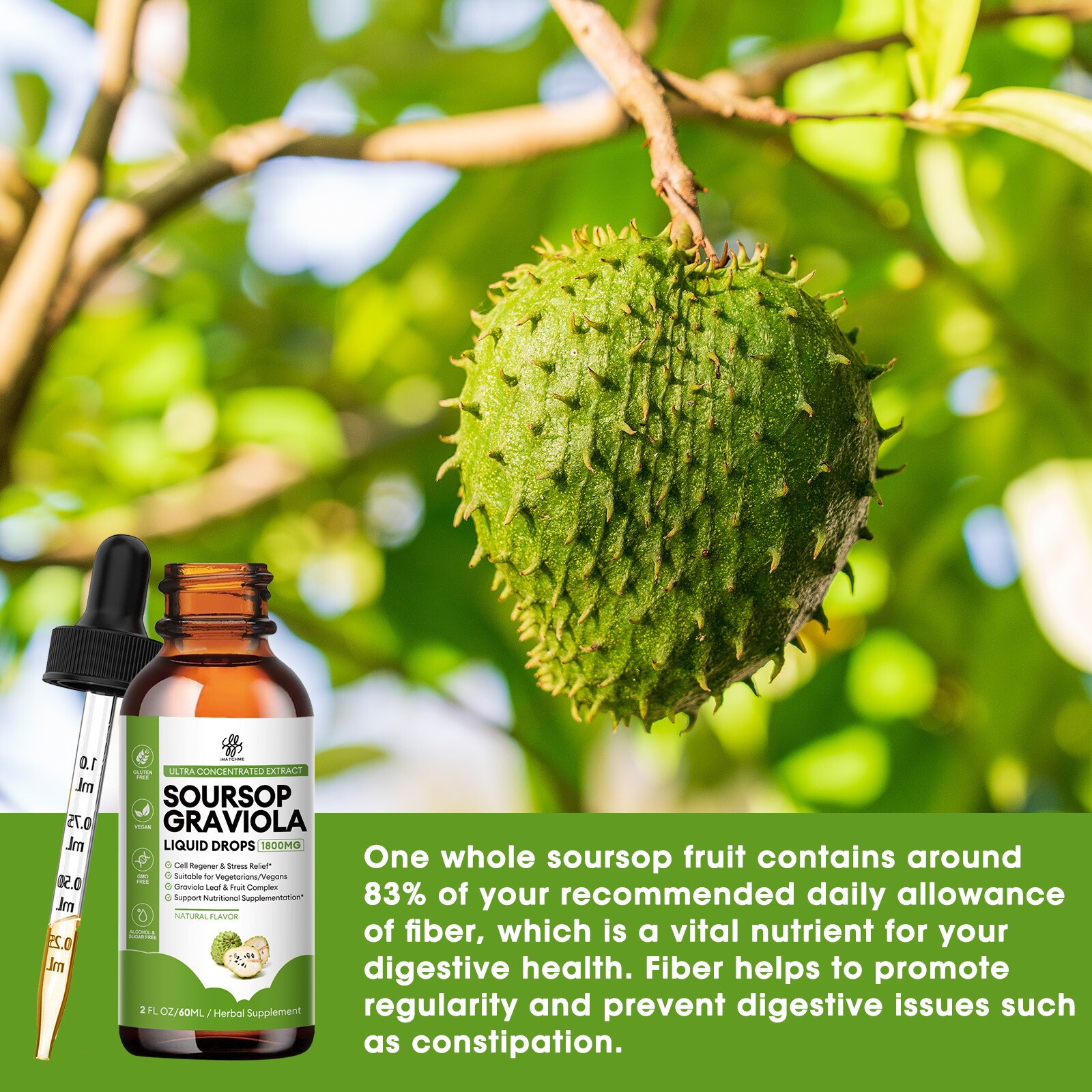 Soursop Graviola Extract 1800Mg Vegan Liquid Drop Annona Muricata Non-GMO 60ML