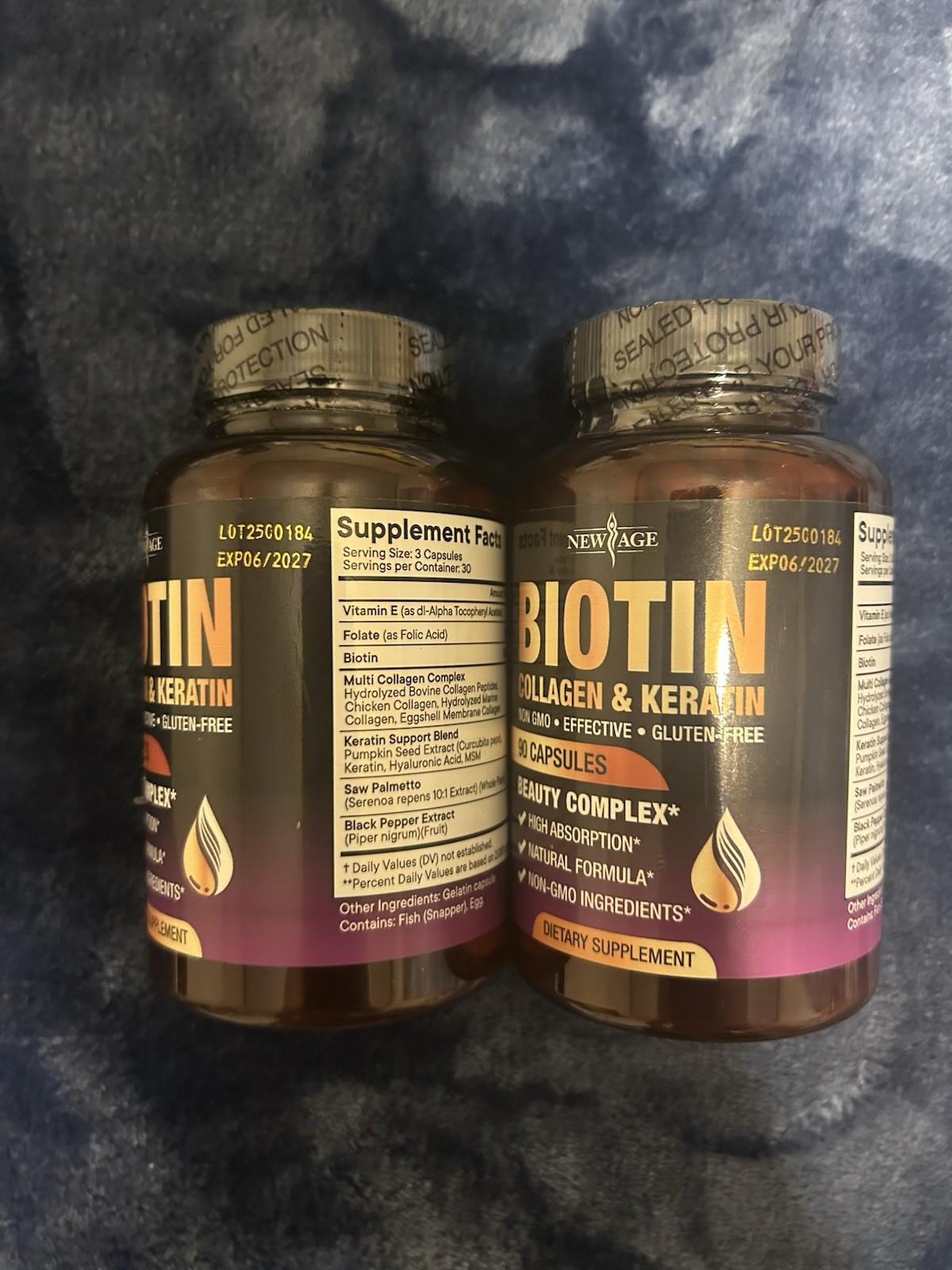 2 PACK of New Age Biotin Collagen & Keratin 50,000mcg 180 Caps Non-GMO Exp 06/27