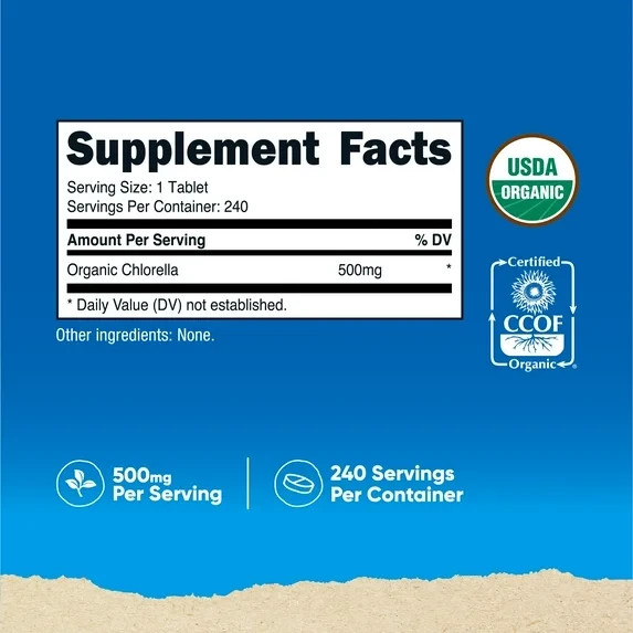 Nutricost Chlorella 500mg Organic, 240 Tabs – Gluten Free, Non-GMO EXP 05/2026