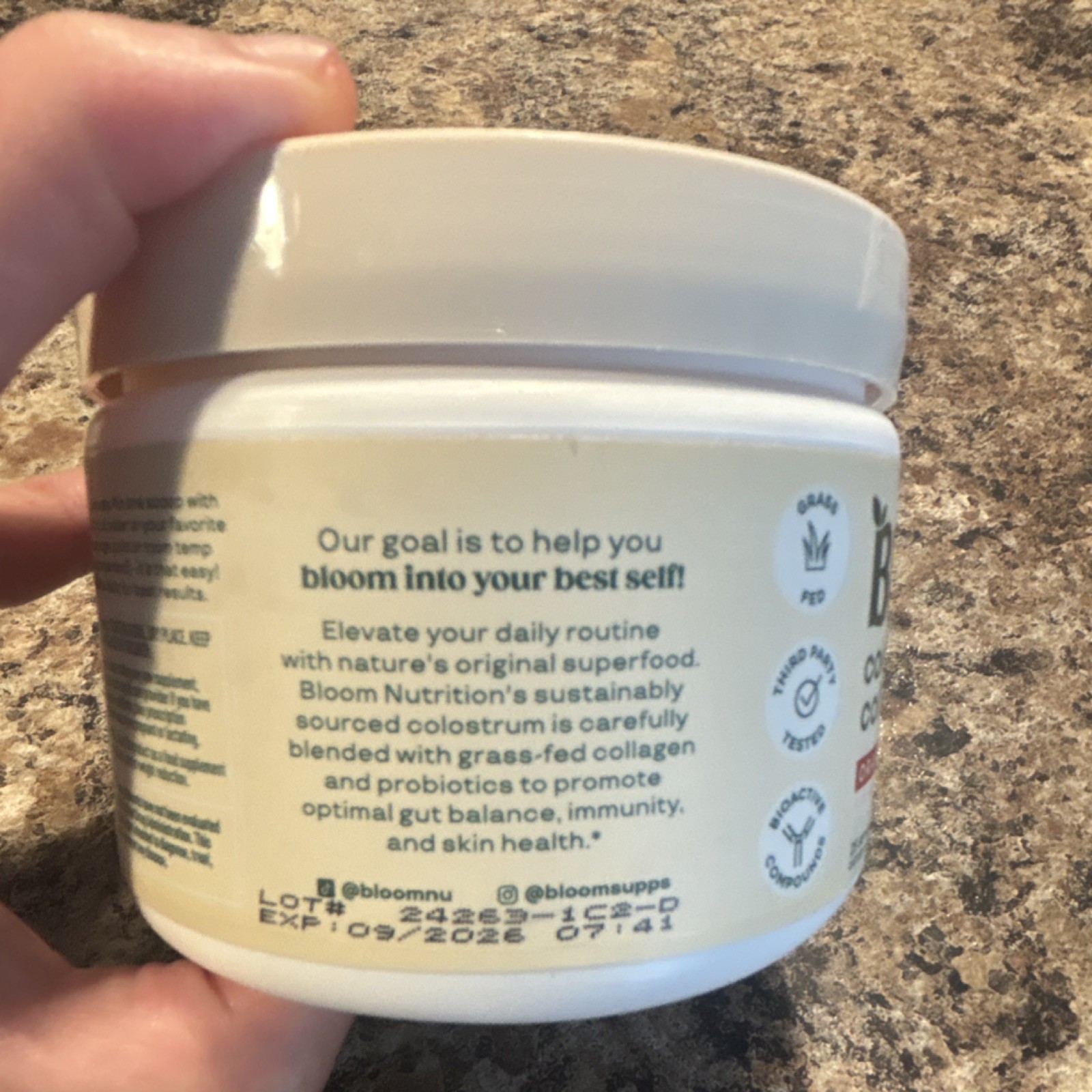 Bloom Colostrum & Collagen Peptides Powder Orange Cream 4.23 oz Grass Fed Tested
