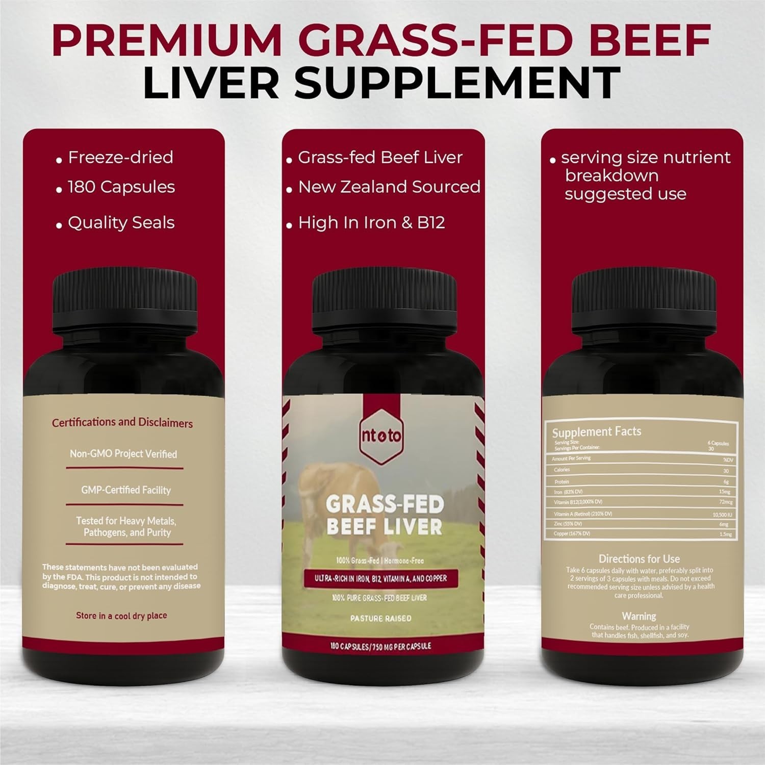 Grass Fed Beef Liver Capsules – Pasture Raised – Micro-Nutrient Supplement 180ct