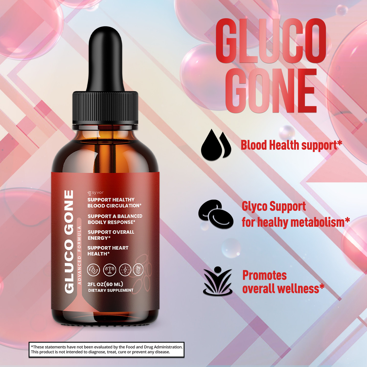 (2 Pack) Gluco Gone Blood Support Drops Advanced Vitamin Supplement 60 Servings