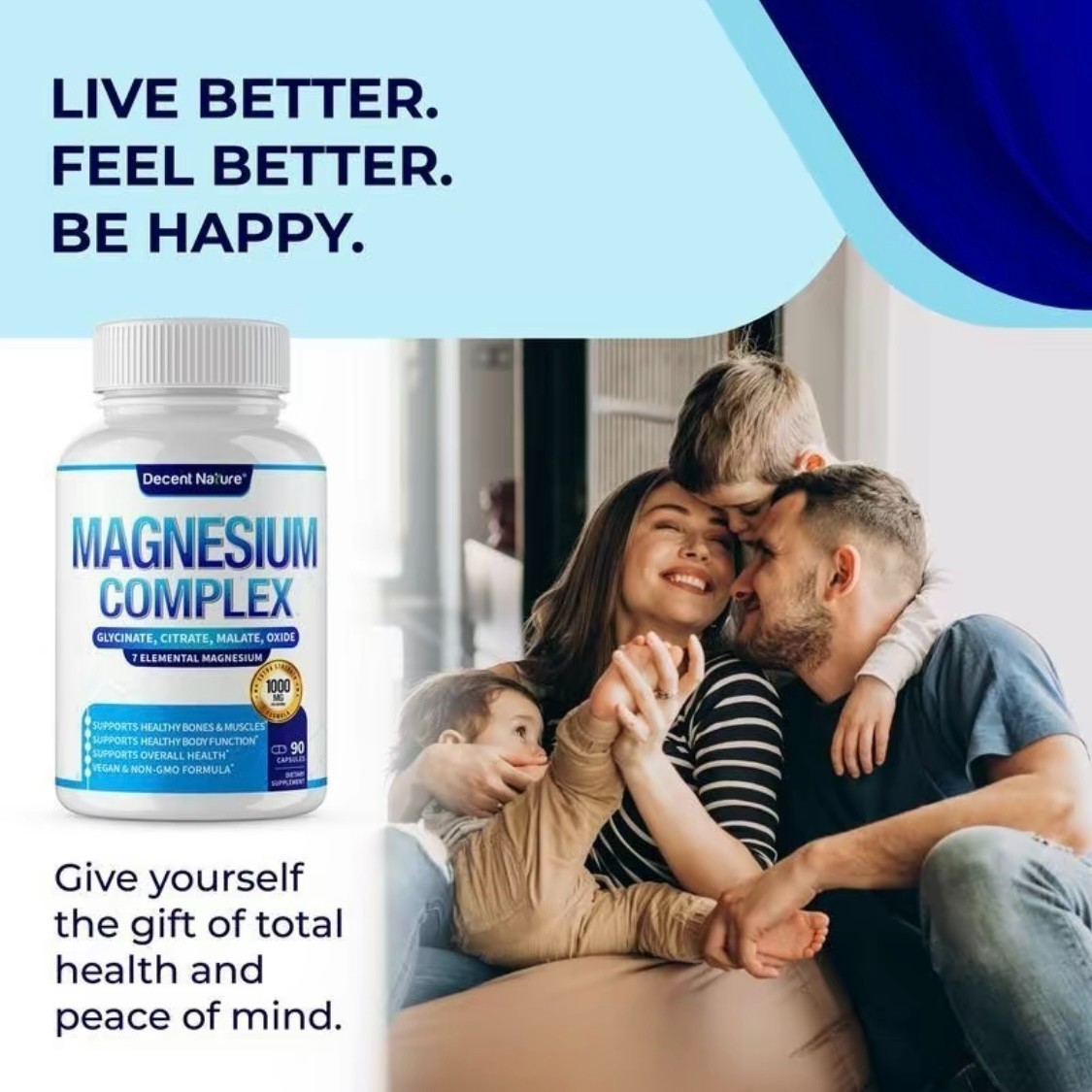 3PCS-Decent Nature Magnesium Complex1000mg-7Elemental Magnesium Capsules