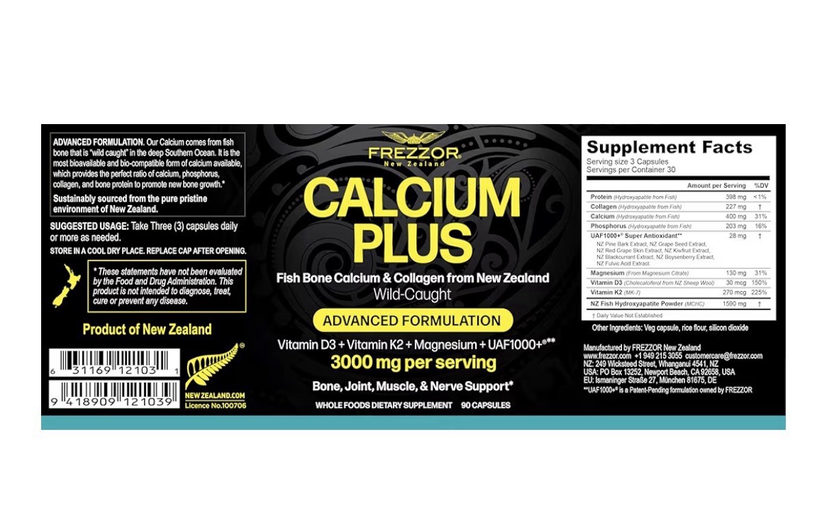 FREZZOR Calcium Plus New Zealand Bone Joint Muscle Nerve Support 90 Capsules
