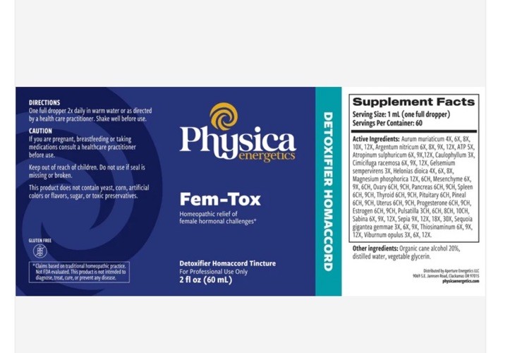 Physica Energetics Fem-Tox Homeopathic Tincture Liquid for Women 2 fl oz
