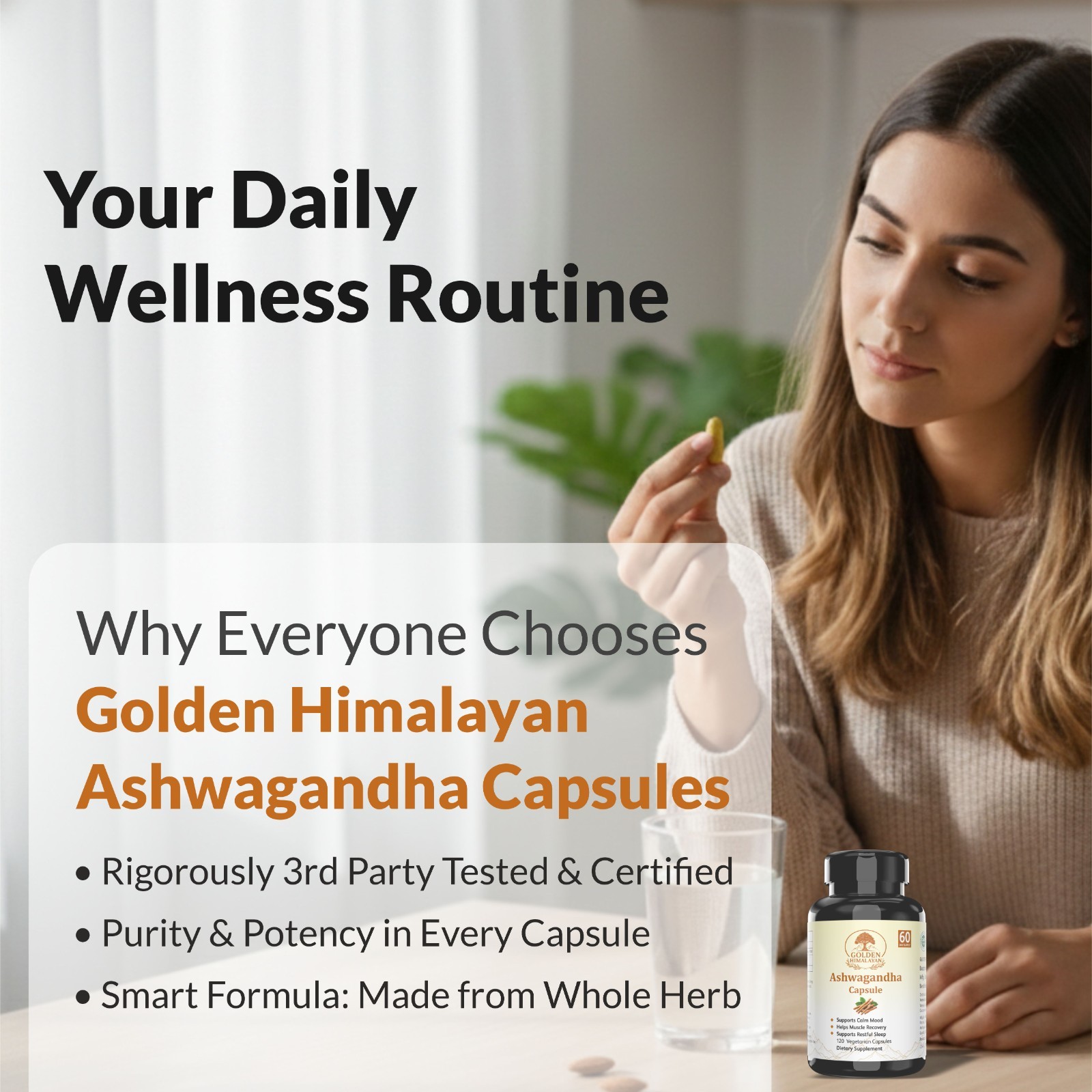 Golden Himalayan Ashwagandha Capsules: 120 count 700 mg vegetarian capsules