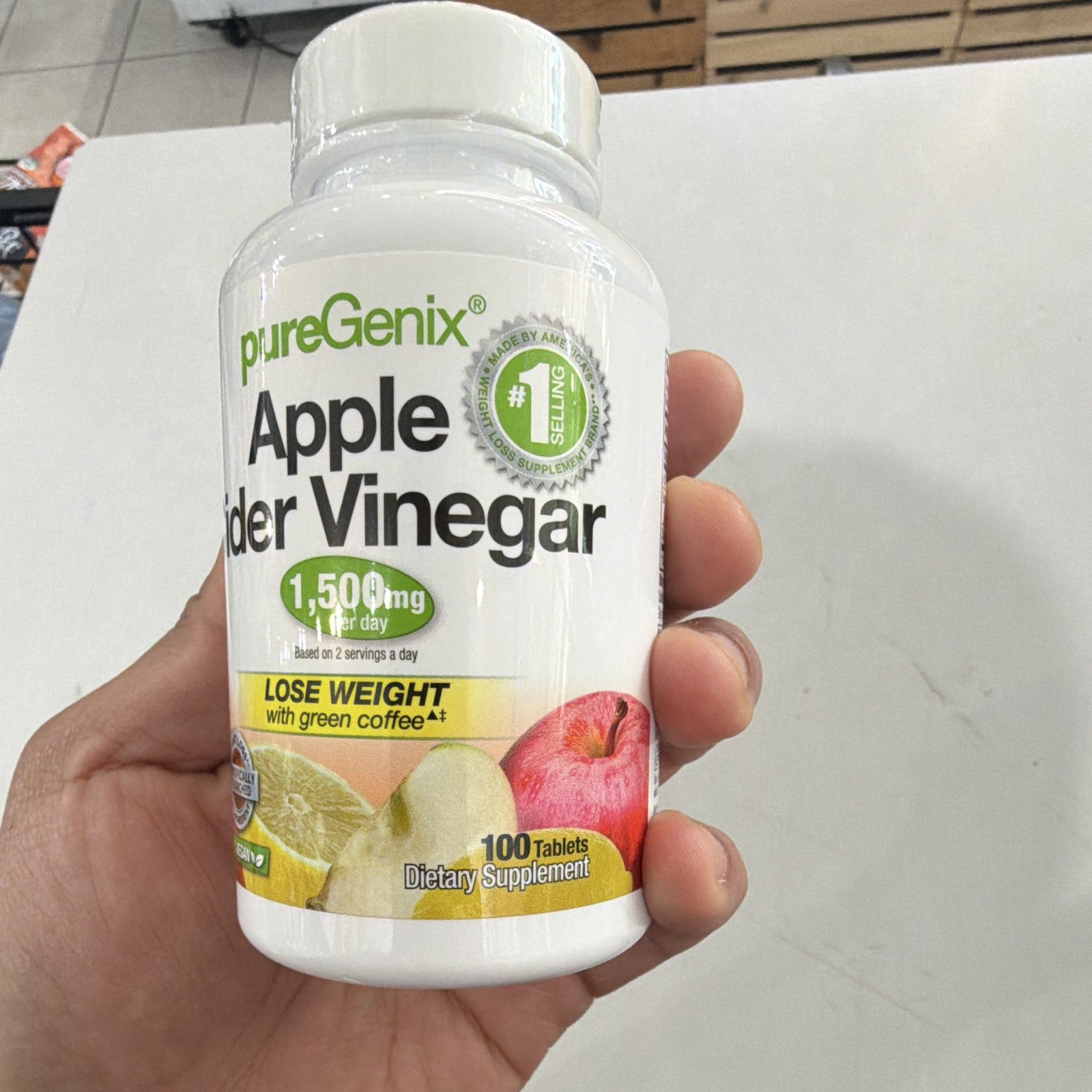 pureGenix Apple Cider Vinegar 1500mg Tablets Green Coffee Vegan 100 Count
