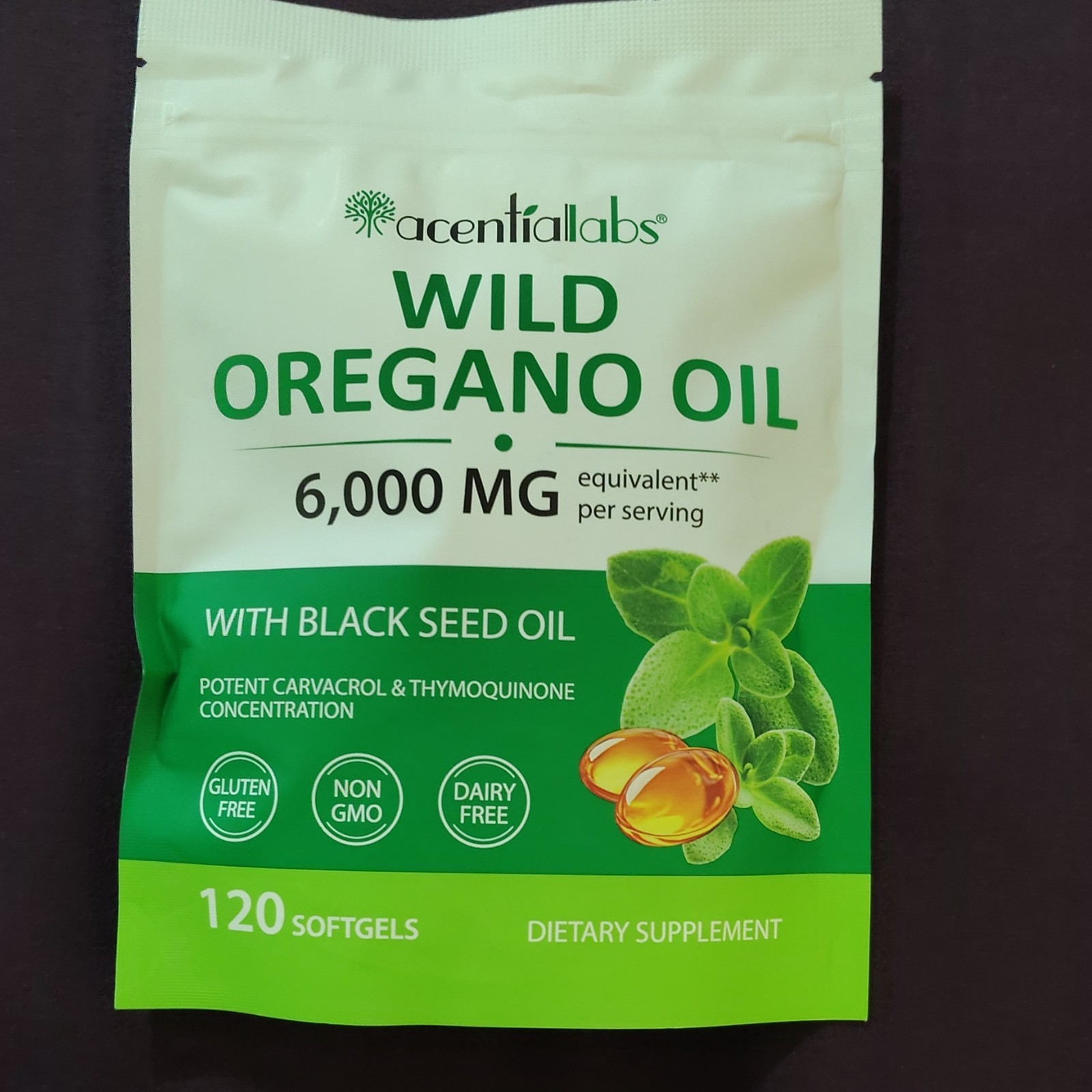 Acentialabs Wild Oregano Oil 6000mg + Black Seed Oil 120 Softgels Non-GMO