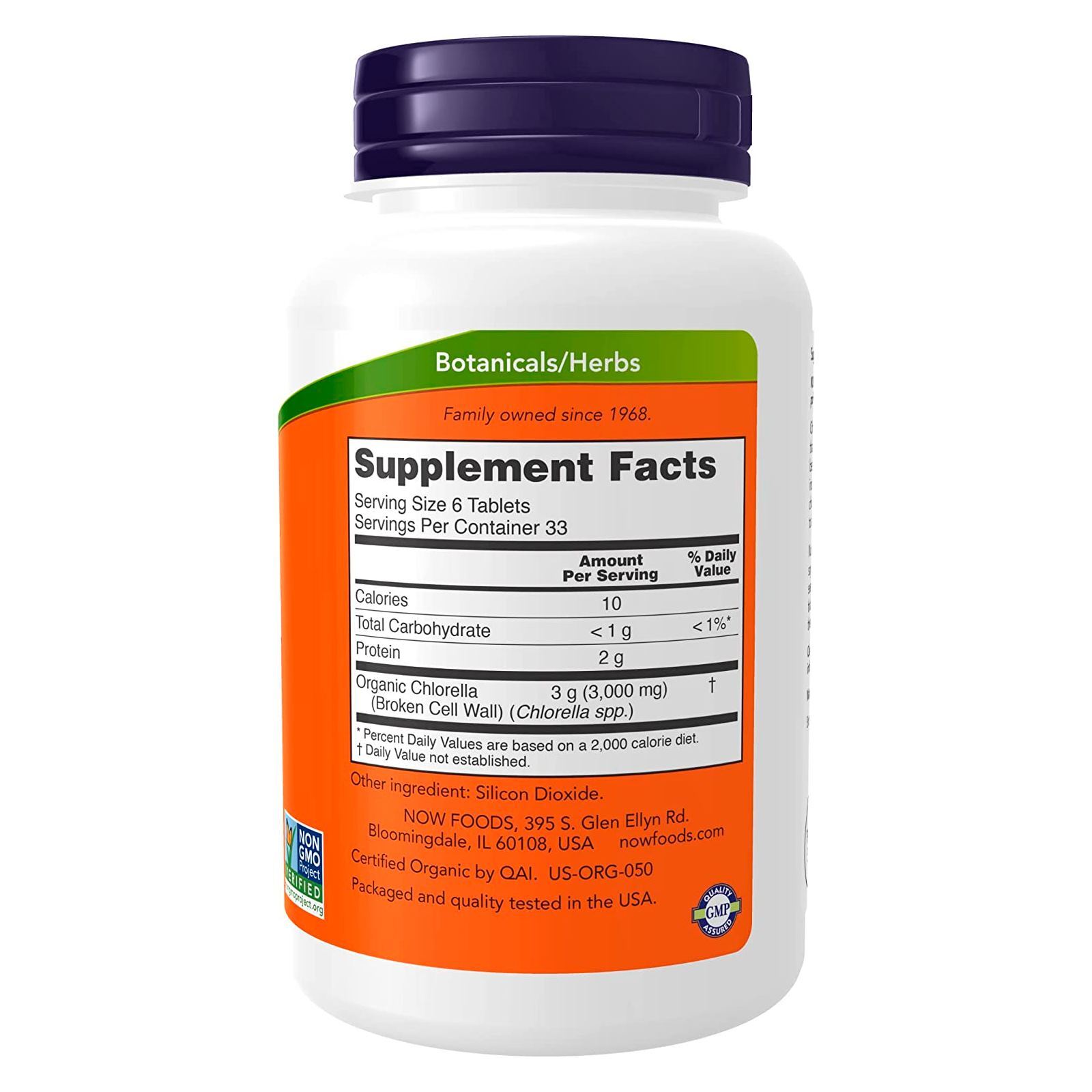 3 x NOW Chlorella 500 mg 200 Tabs USDA Certified Organic Green Superfood