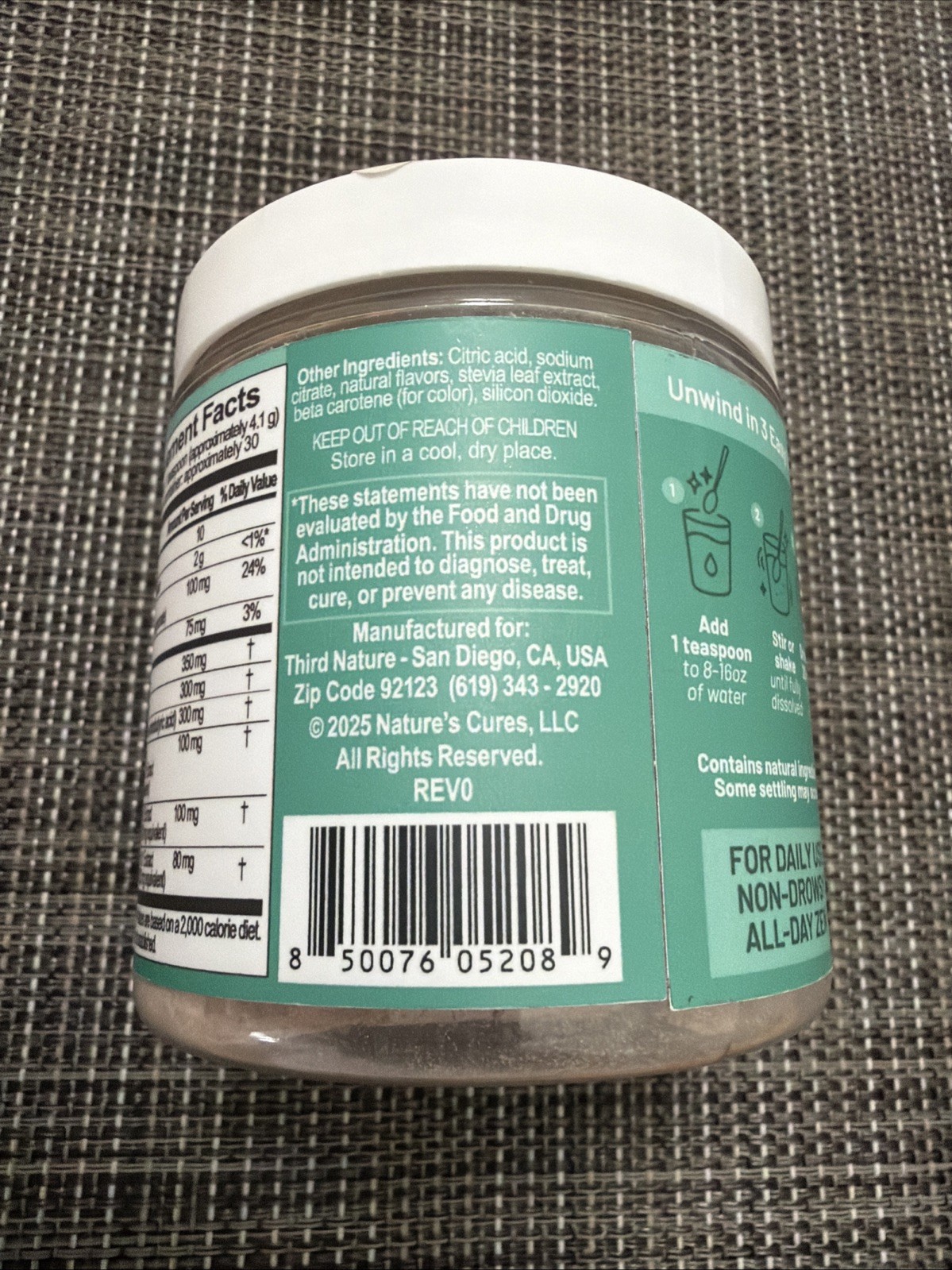 Third Nature Calm Drink Mix Powder Peach Mango 30 Servings BRAND NEW SEALED12/27