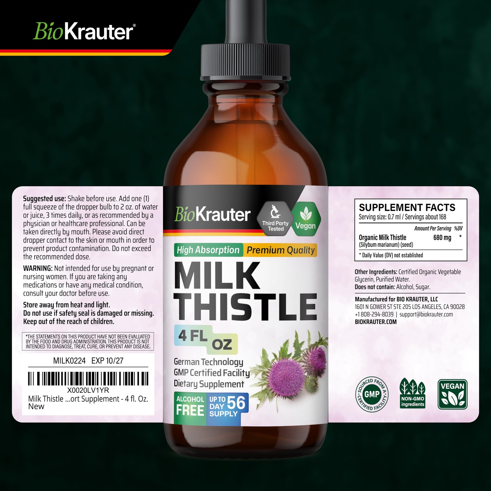 BIO KRAUTER® Milk Thistle Supplement for Liver Cleanse & 4 Fl Oz (Pack of 1)